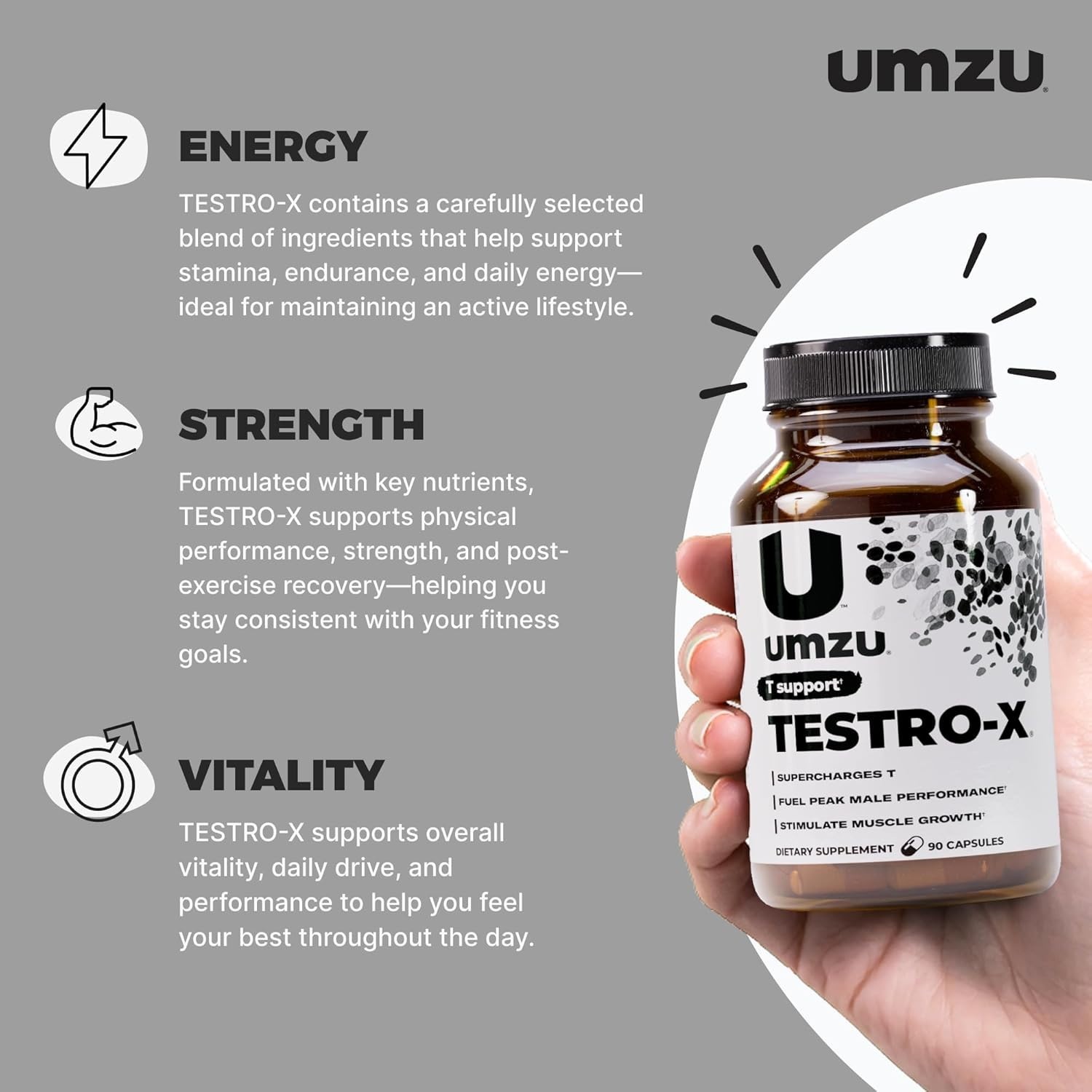 Testro X Supplement for Men Energy Focus Muscle Pumps Healthy T Levels 90 Caps