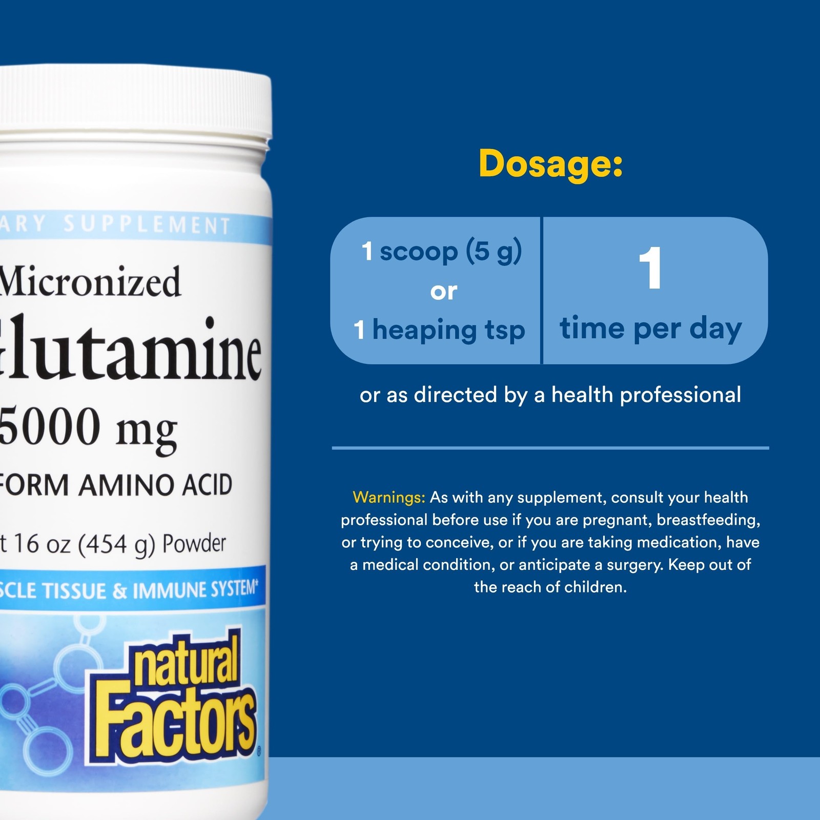 Natural Factors Micronized LGlutamine 5,000 mg Powder Easy Absorption Gut