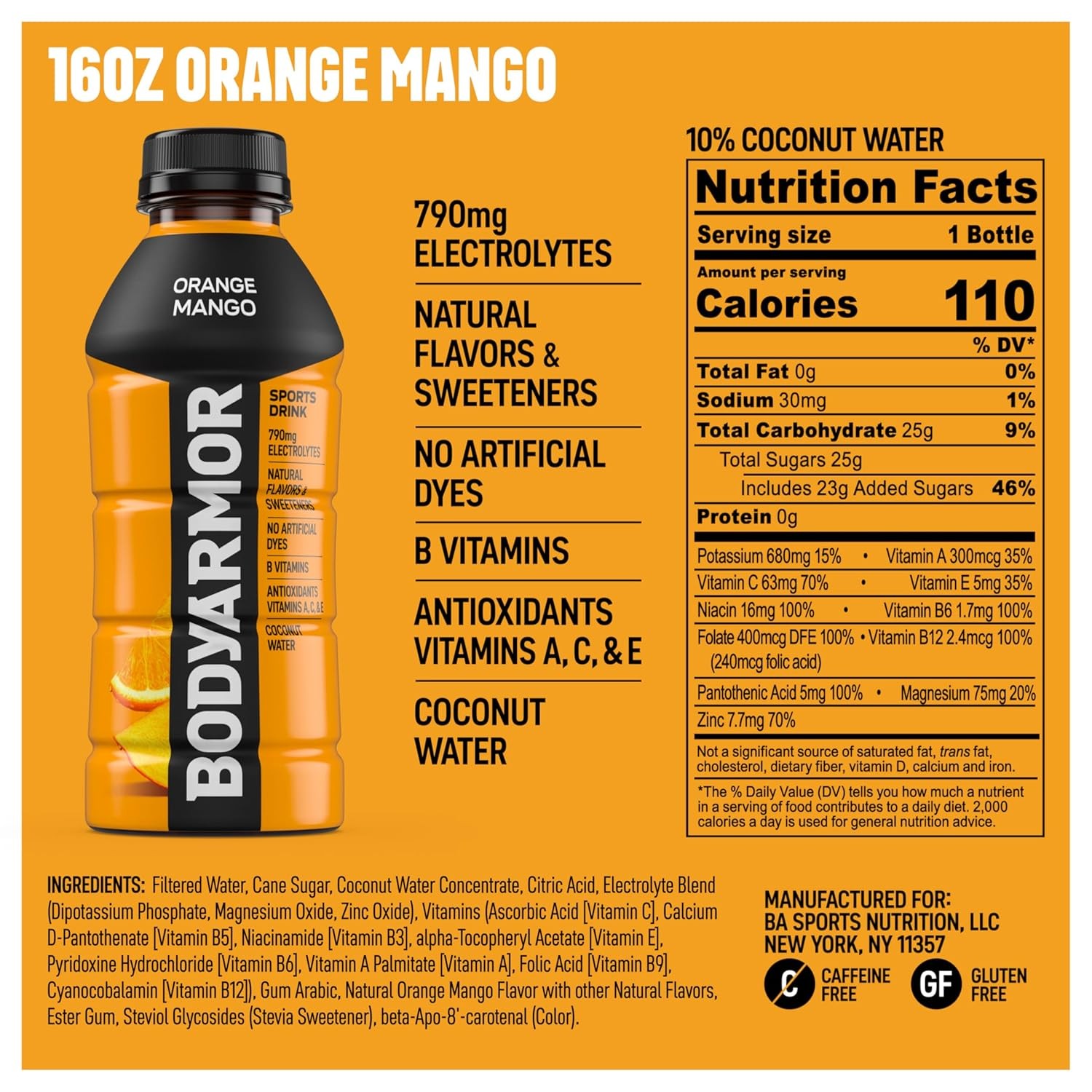 Sports Drink, Orange Mango, Electrolyte Drink Hydration, 16 Fl Oz Bottles (12 Pa