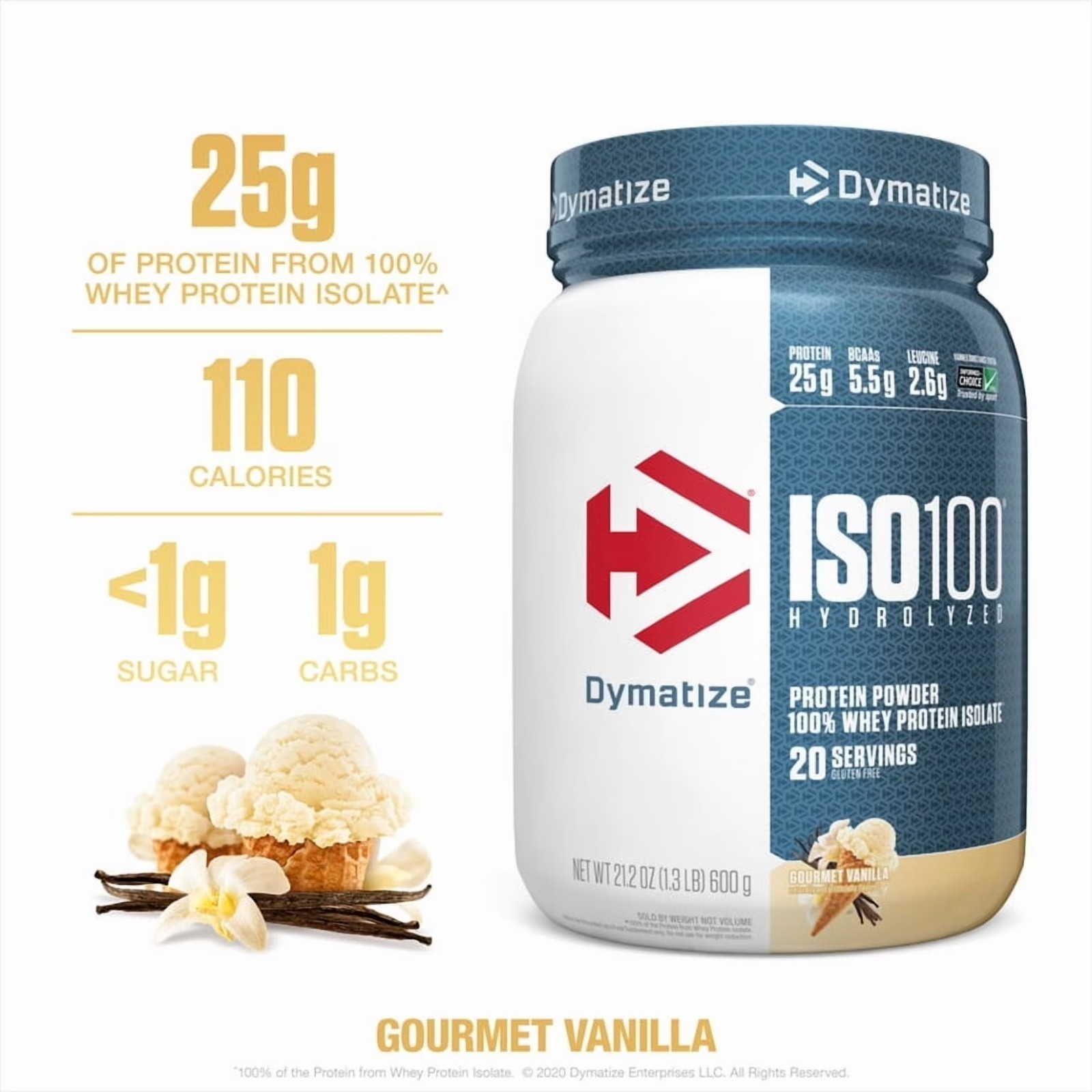 Dymatize ISO100 Whey Protein Powder Isolate, Gourmet Vanilla, 25g of Protein