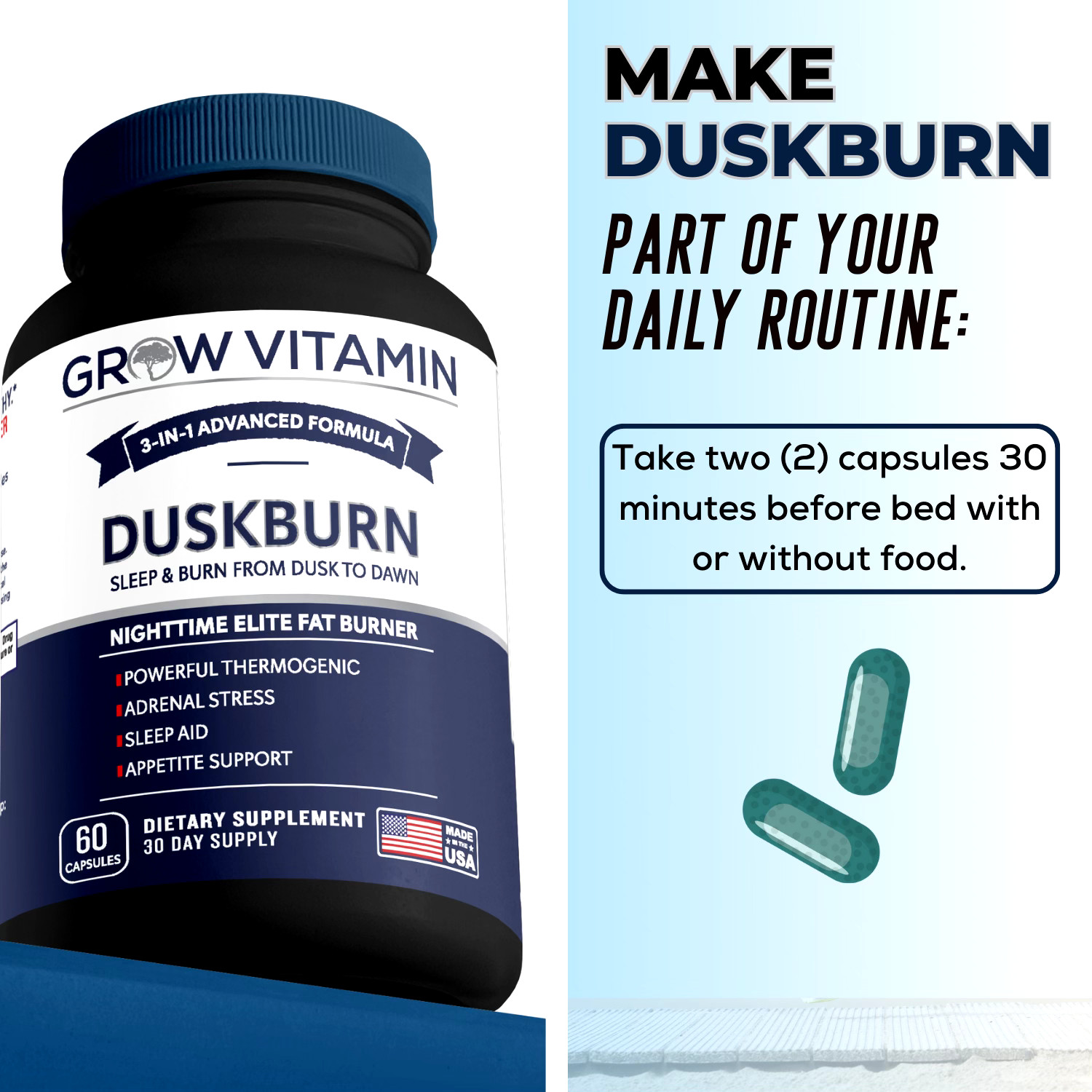 DuskBurn Night Time Fat Burner – Sleep & Burn from Dusk to Dawn – 60 Capsules