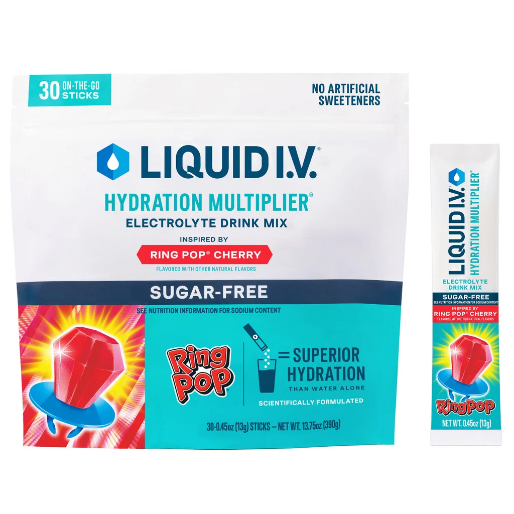 Liquid I.V. Hydration Multiplier Sugar Free Ring Pop Cherry 30 Stick Packs 8/27