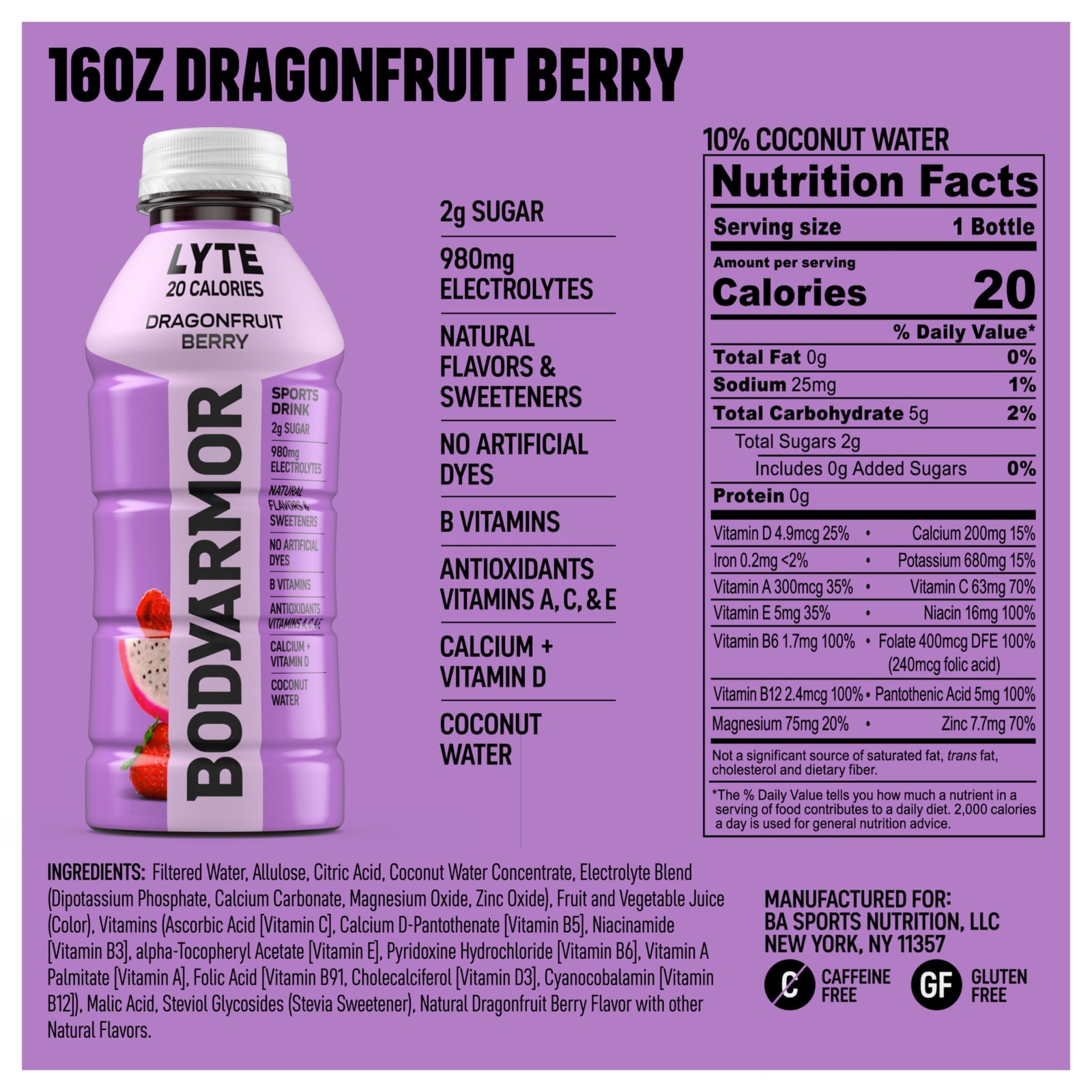 BODYARMOR Lyte Sports Drink Low-Calorie 16 Ounce (Pack of 12), berry