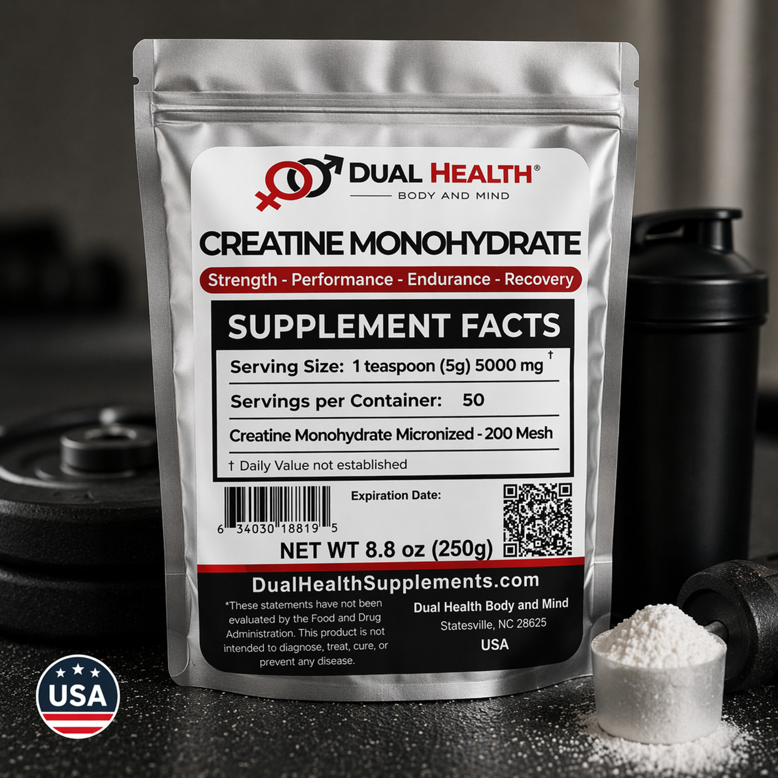 Creatine Monohydrate 200 Mesh (5g) Pure Dual Health Bulk Supplements Strength