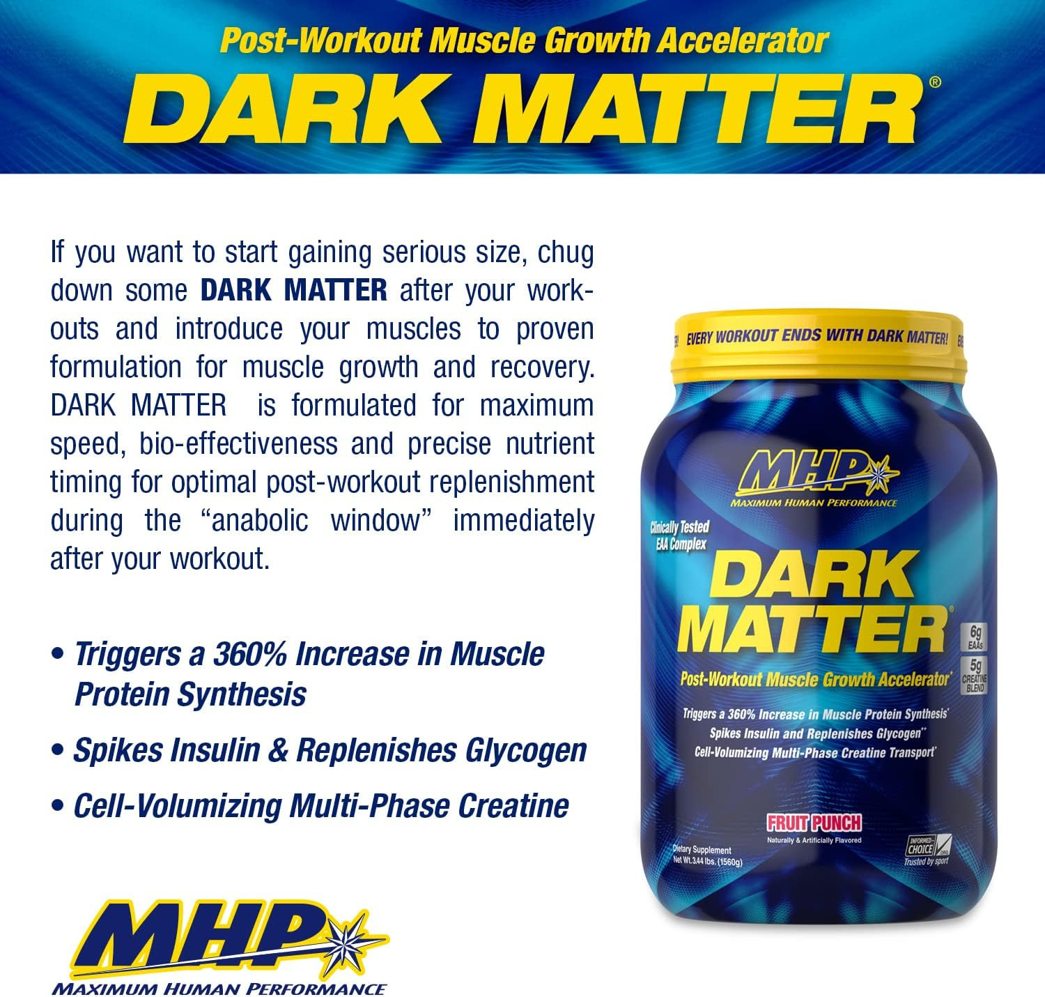 MHP Dark Matter Post Workout, Recovery Accelerator, W/Multi Phase Creatine, Waxy