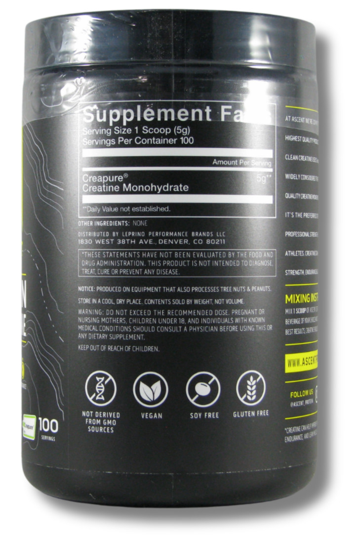 Ascent Clean Creatine Monohydrate Powder 5G Per Serving Creapure Creatine 100 Se