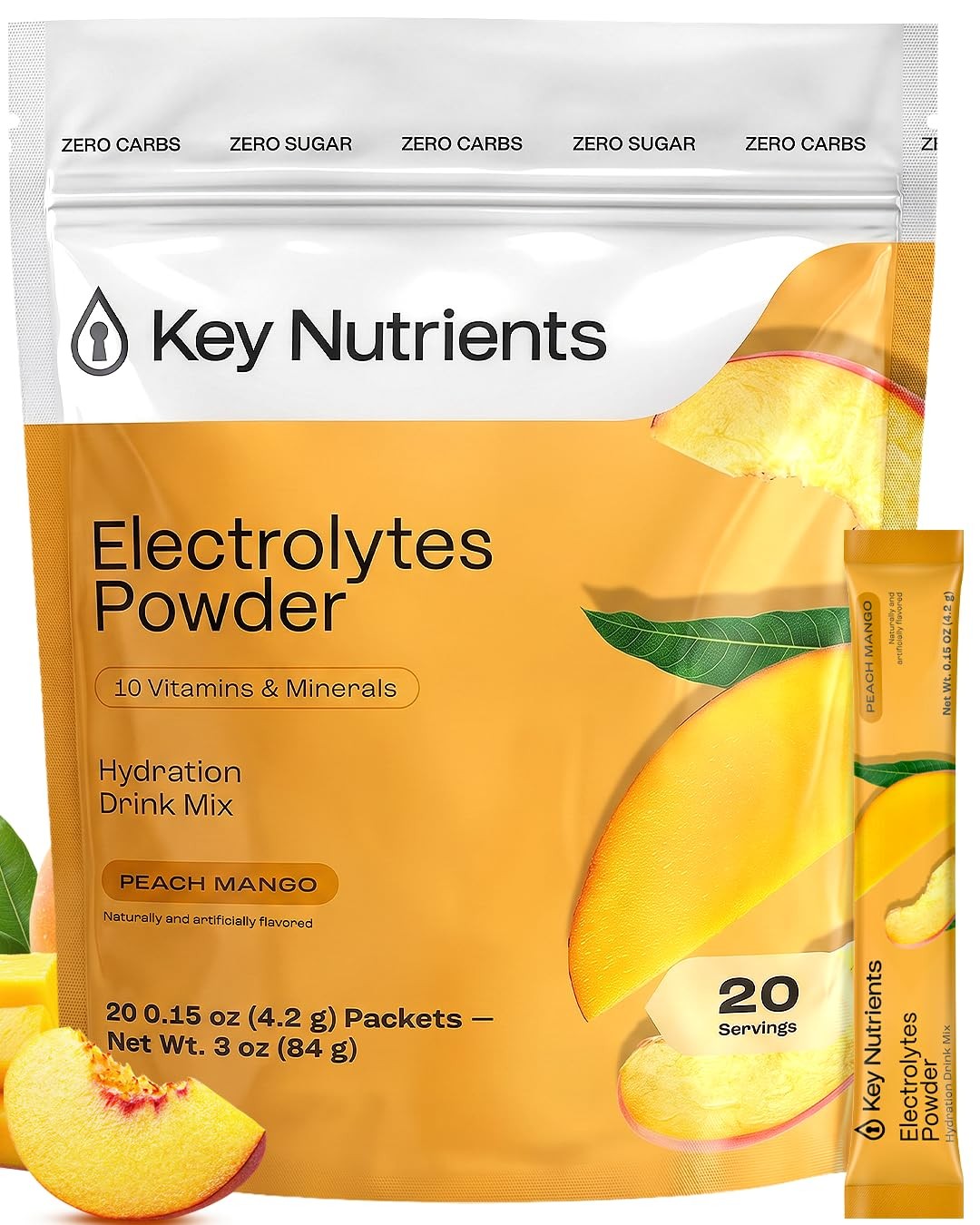 Selenium Electrolytes Packets – Multivitamin Peach Mango 20 Pack Hydration Pa…