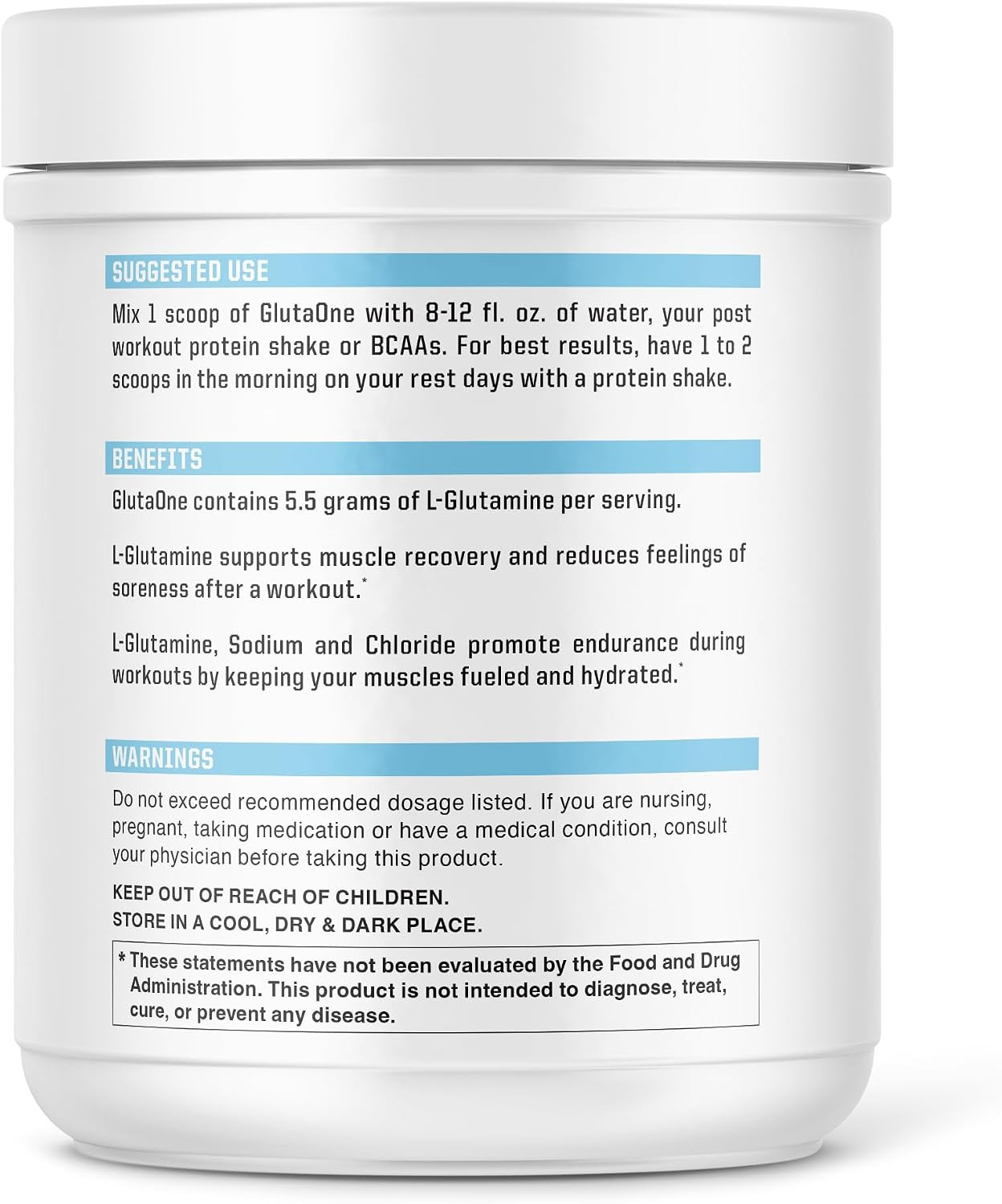 Glutaone L-Glutamine Powder Post Workout Recovery Supplement (75 Servings)
