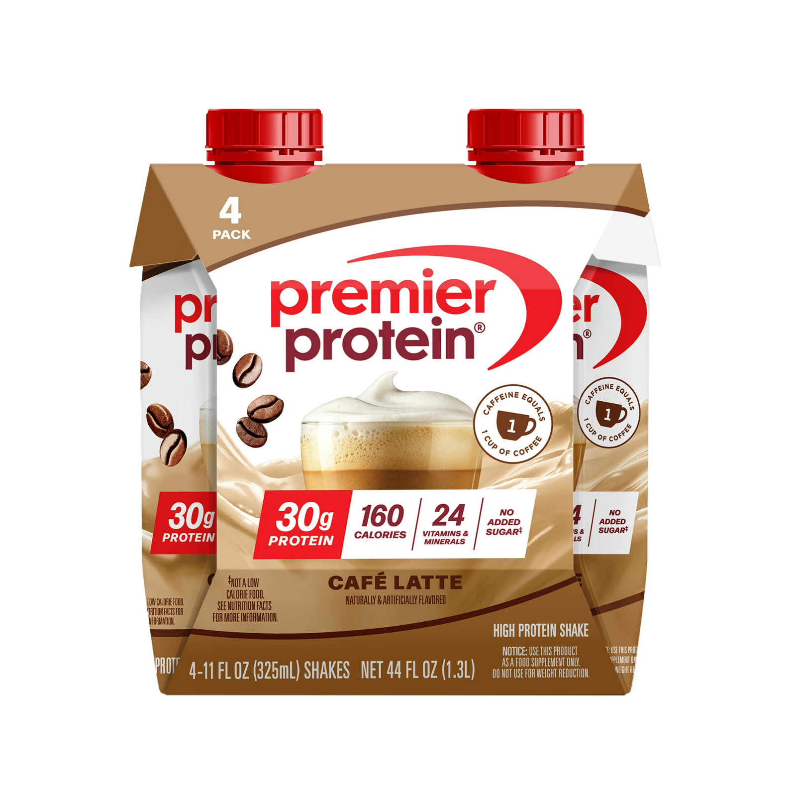 Premier Protein Shake, Café Latte, 30g Protein, 11 fl oz, 4 Count.