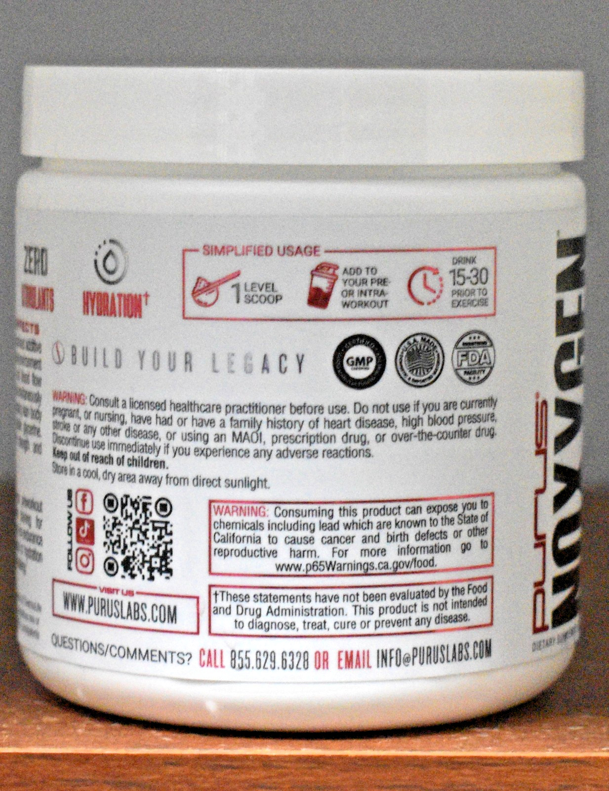 Purus Labs NOXYGEN Stimulant-Free Muscle Pumps Nitric Oxide 40 Servings