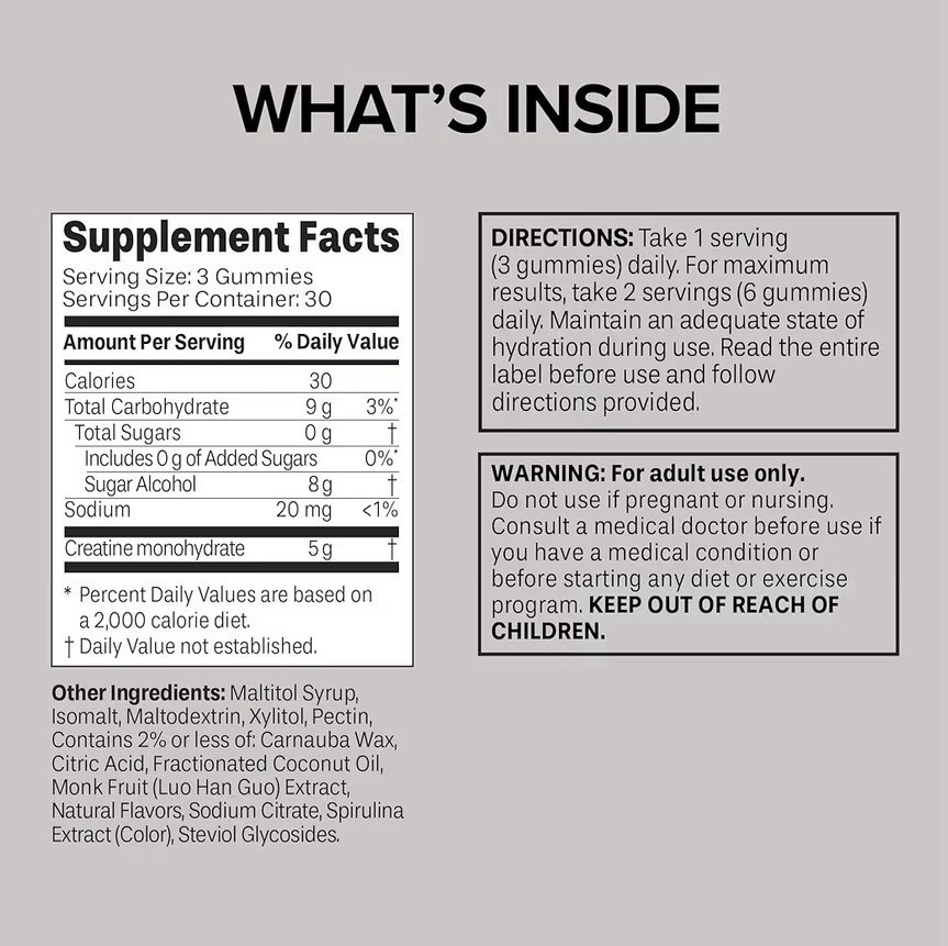 SIXSTAR Creatine Gummies Sugar Free 5g Creatine Monohydrate Blue Raspberry, 90 C