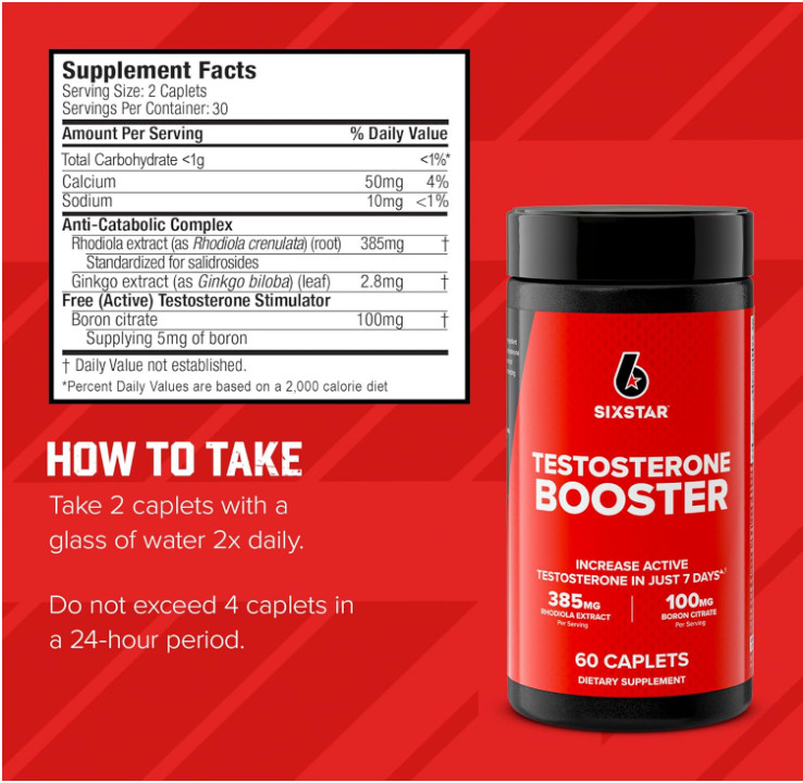 Six Star Nutrition Testosterone Booster with Rhodiola & Boron – 60 Capsules