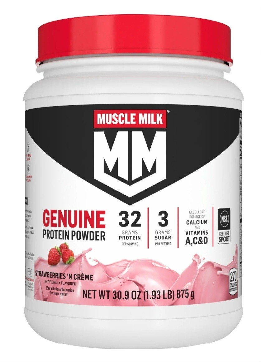 Muscle Milk Genuine Protein Powder Strawberries ‘NCrème 30.9 oz NSFSport -SEP/27