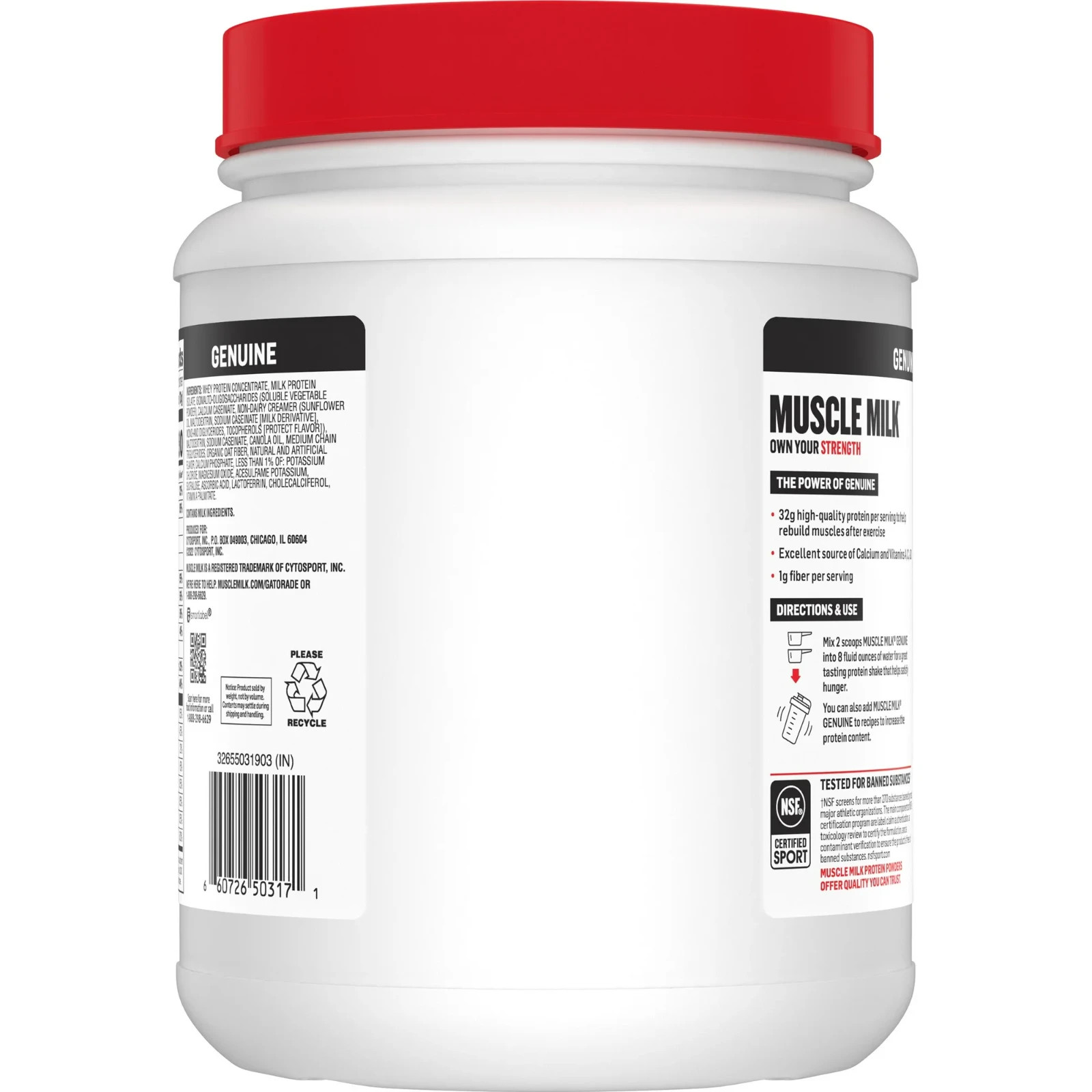 Muscle Milk Genuine Protein Powder Vanilla Crème 32g Protein 1.93 lb NSF Cert