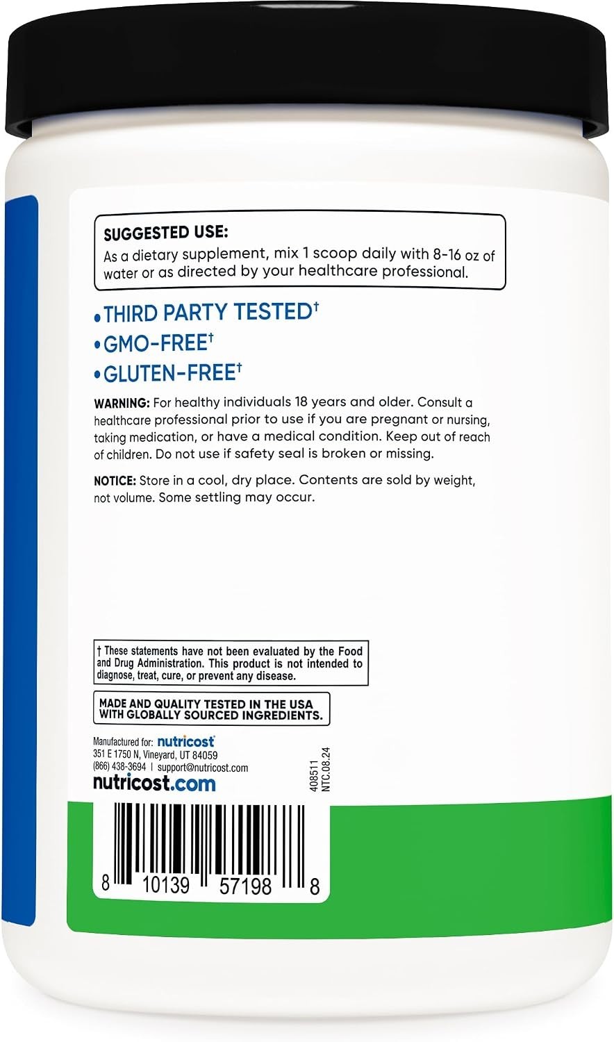 Nutricost BCAA+ Hydration Powder (Green Apple) 30 Servings