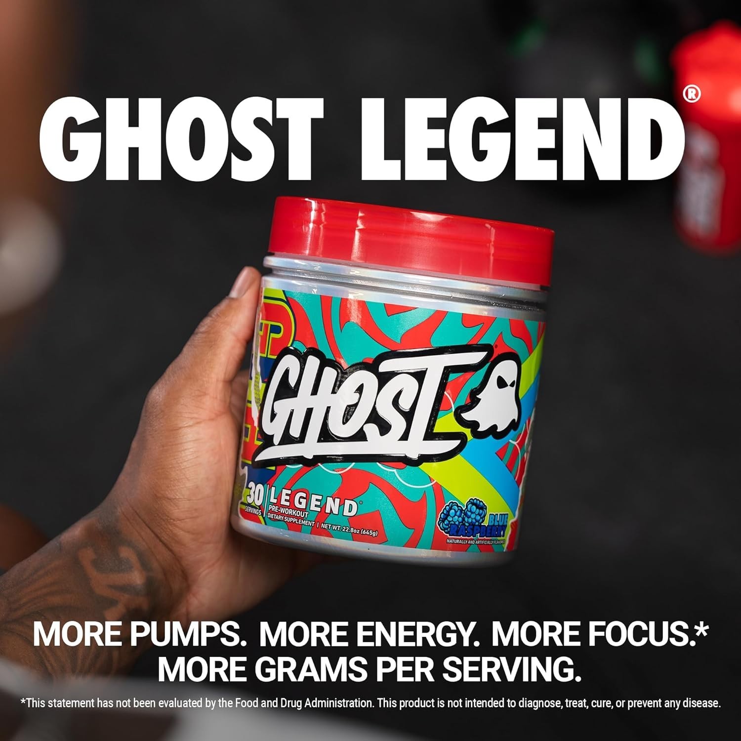 GHOST Legend Pre-Workout Powder, Blue Raspberry – 30 Servings – Pre-Workout for