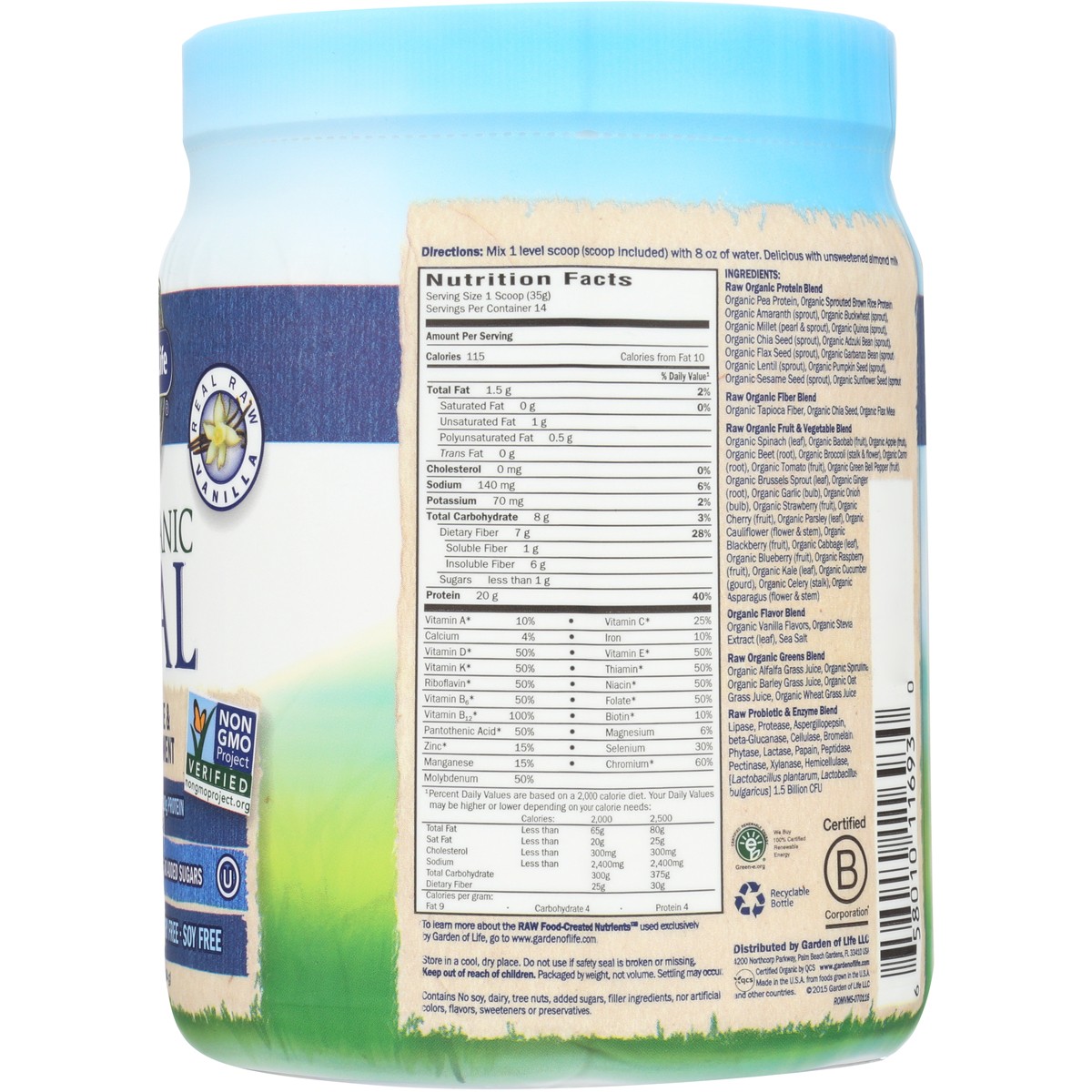 Garden Of Life Raw Organic Meal Vanilla Shake & Replacement 20 G 1 Pack
