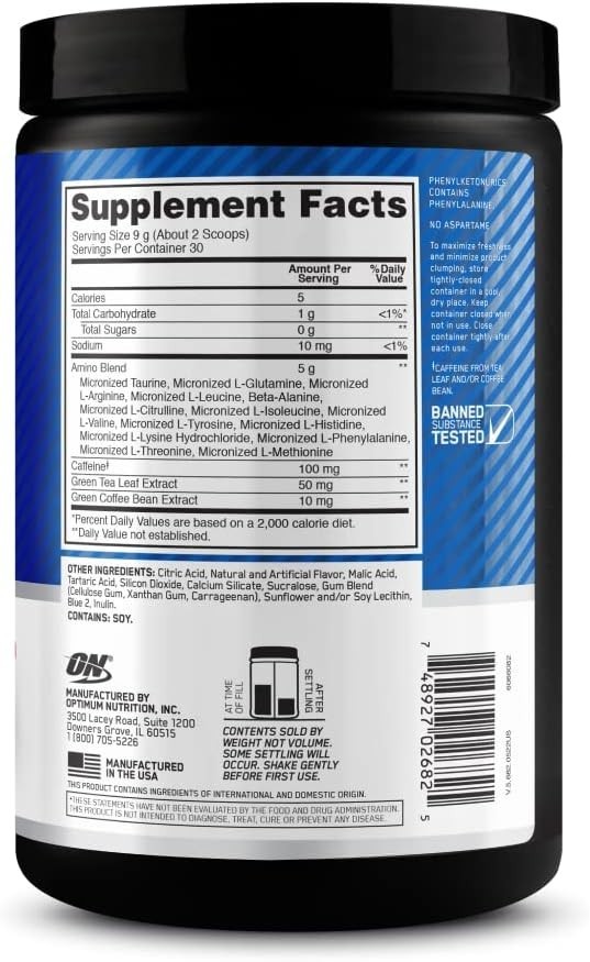 Blue Raspberry Amino Energy Blend with Caffeine – 30 Servings for Anytime Energy