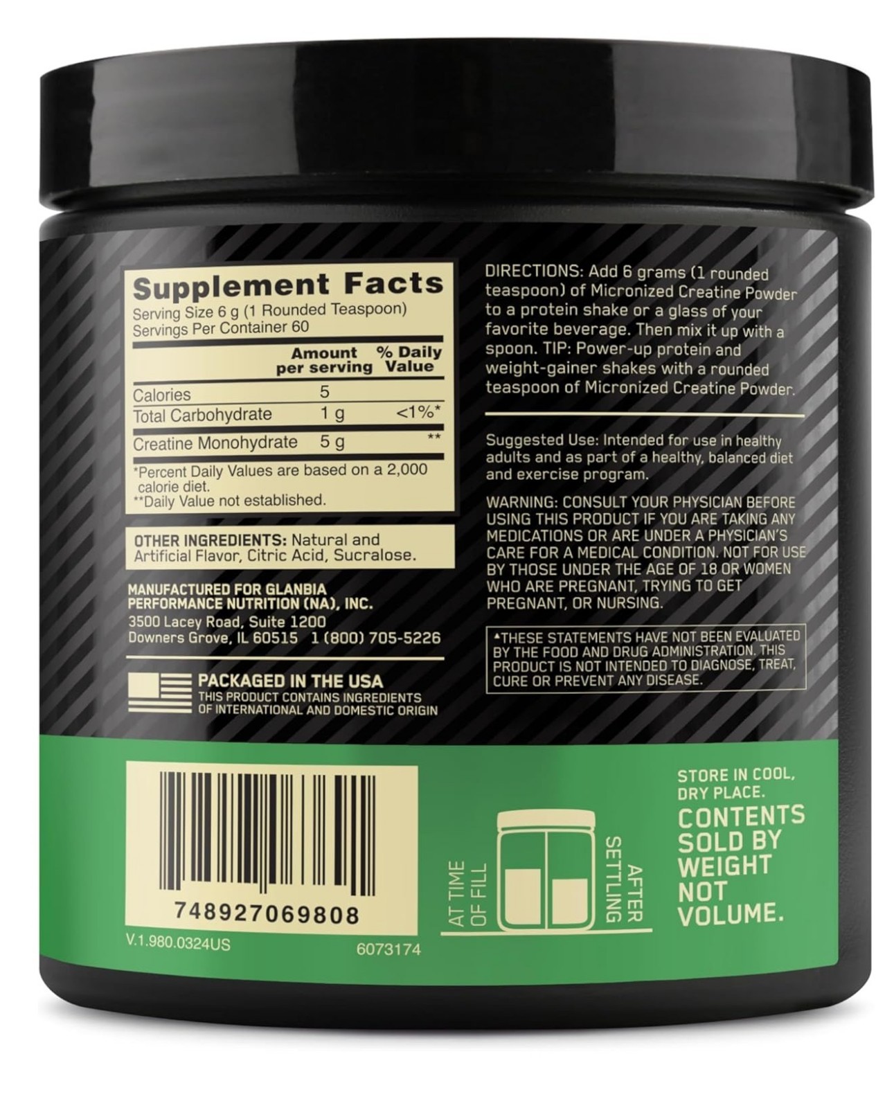Optimum Nutrition Micronized Creatine Monohydrate Powder,Blueberry Lemonade-360G