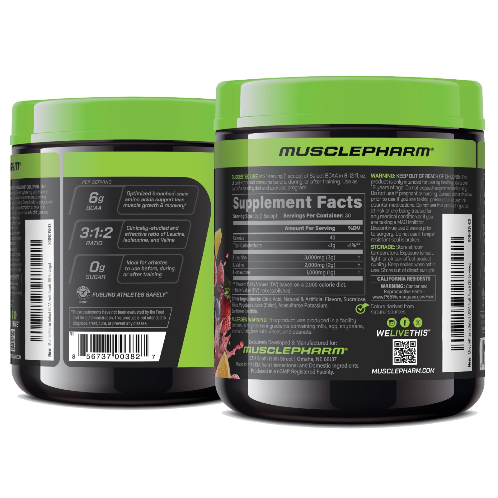 MusclePharm Essentials BCAA Powder – 30 Servings, Fruit Punch