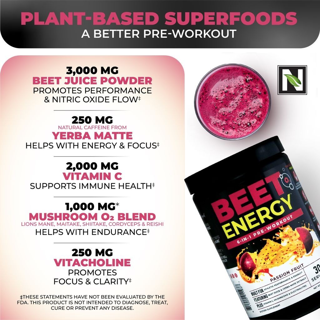 Beet Natural O2 – All-Natural Pre-Workout-Beet Root Powder-Passion Fruit-20 ser