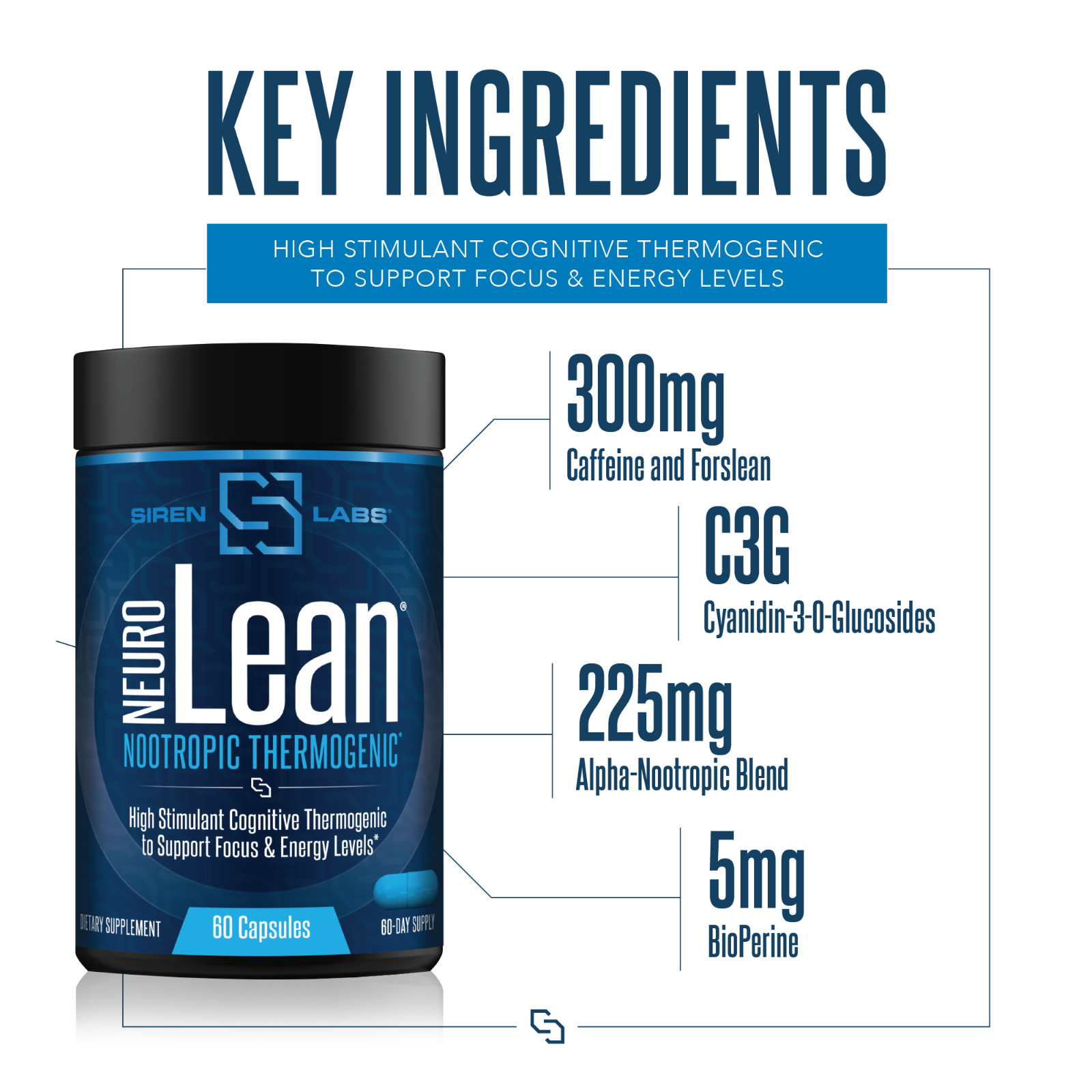NEURO LEAN Concentrated Thermogenic for Water Loss, Energy & Focus (60 Capsules)