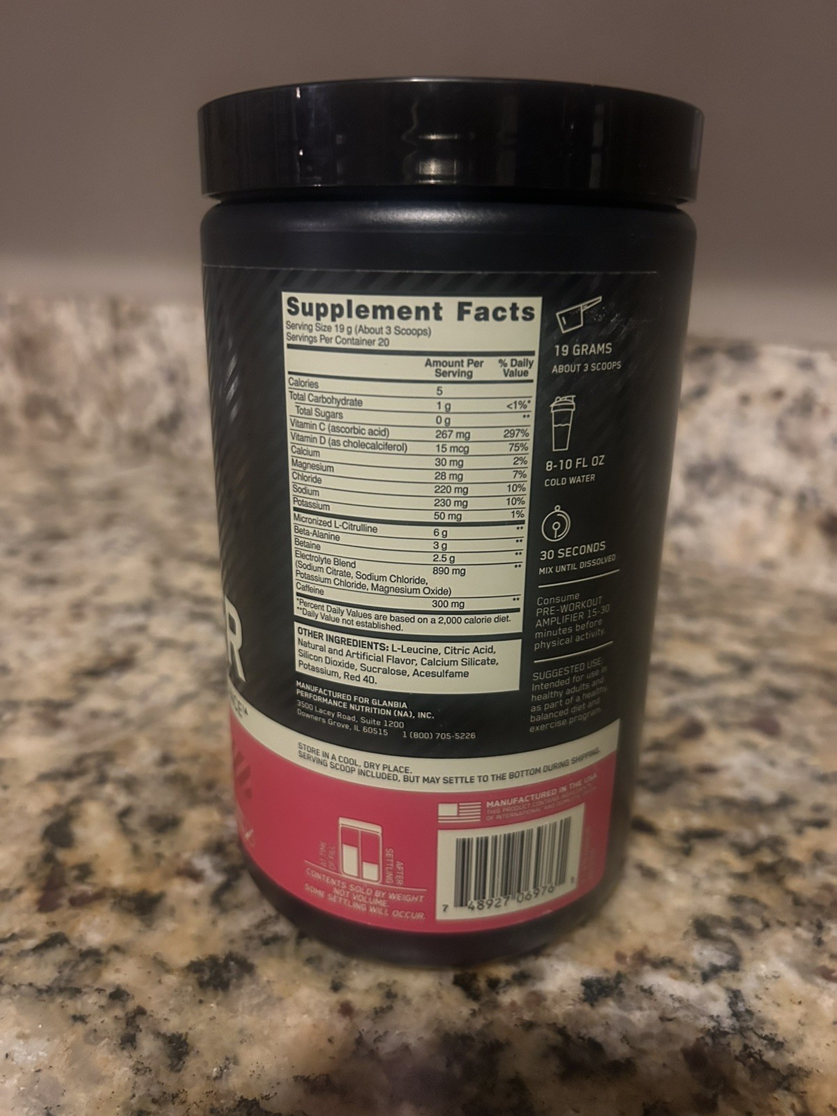 NEW! Optimum Nutrition Pre-Workout Amplifier 13.4oz (20 servings) Tropical Punch
