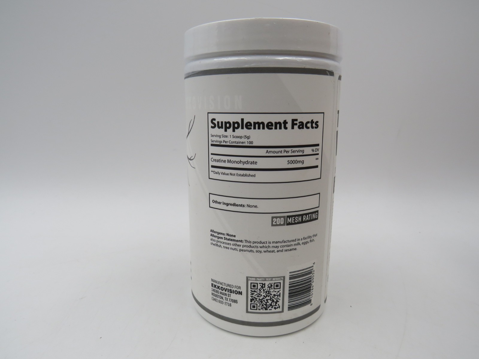 Ekkovision Creatine Monohydrate Unflavoured 100 Servings Micronized Energy 07/27