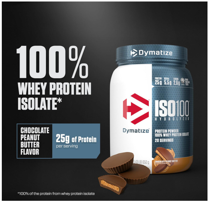 Dymatize ISO100 Whey Protein Powder Isolate, Chocolate Peanut Butter, 25g of Pro