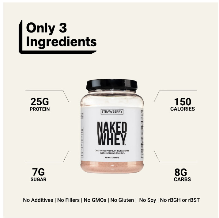 NAKED Strawberry Whey Protein Powder Grass Fed 25g Protein 24 Servings