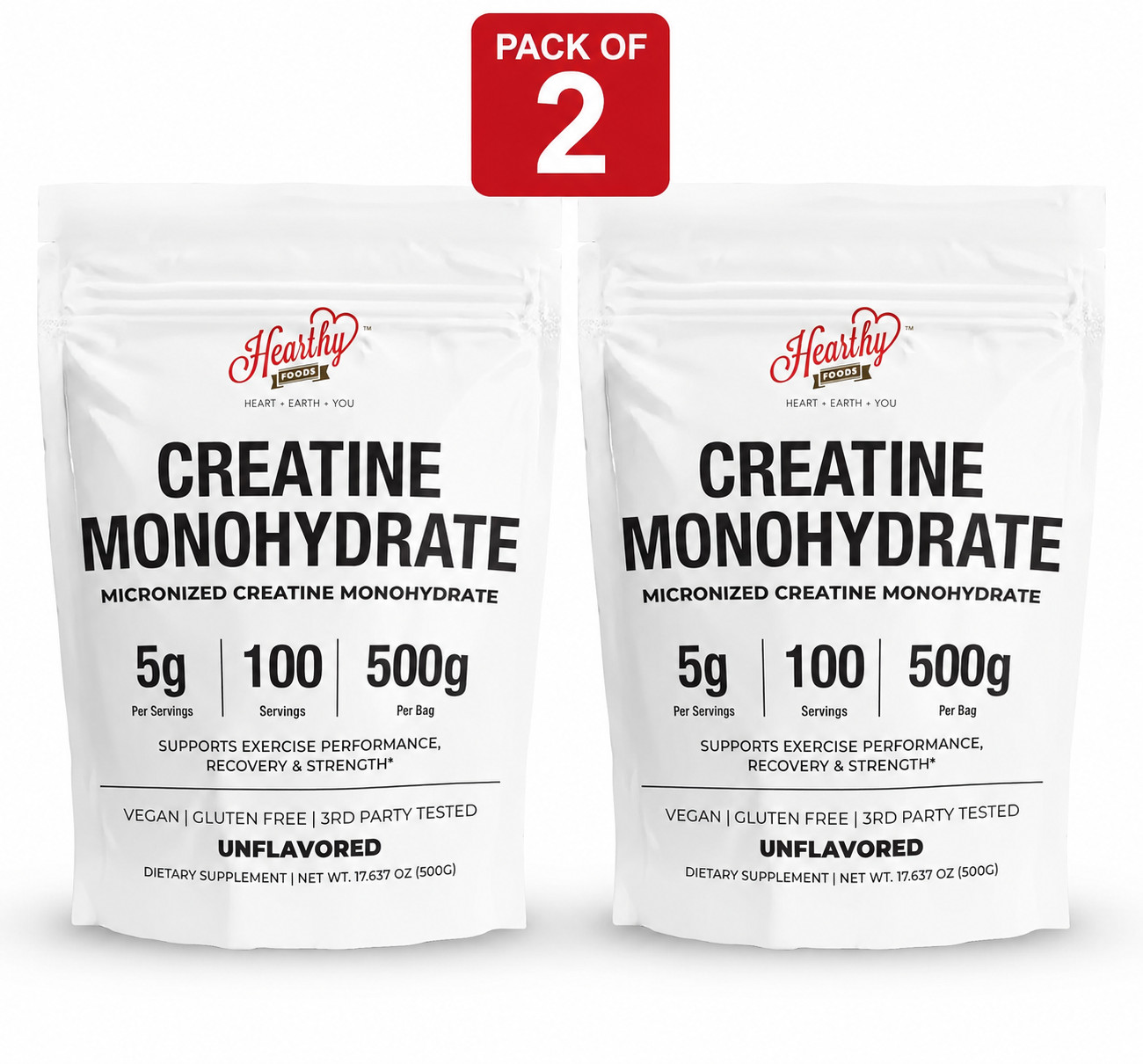 HEARTHY FOODS Creatine Monohydrate Micronized Powder 500G – 100 Servings, 5000mg