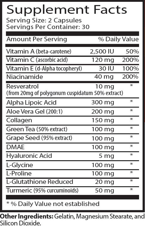 Hyaluronic acid powder – ANTI WRINKLE NATURAL FORMULA – 1 Bottle, 60 Capsules