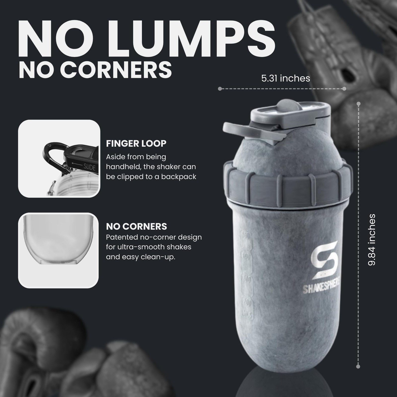Shakesphere Stainless Steel Shaker Bottle – 24Oz Insulated Protein Shaker