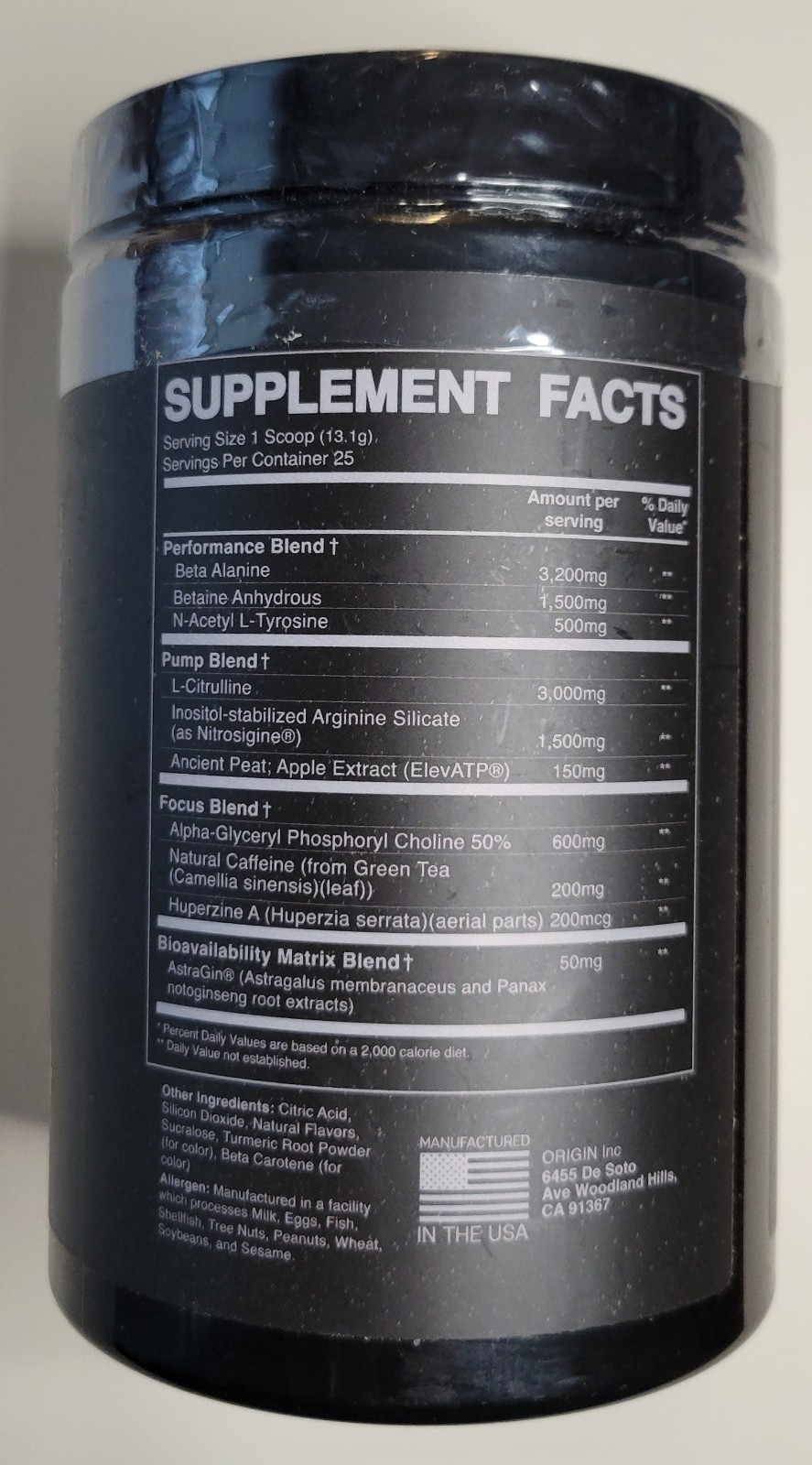 Hyper Drive Pre-Workout 25 Servings Mango Beta Alanine Citrulline Betaine 11.5oz