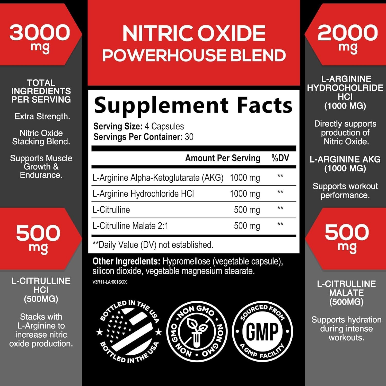 Nitric Oxide Booster 1300mg – Extra Strength L Arginine & Citrulline Supplement