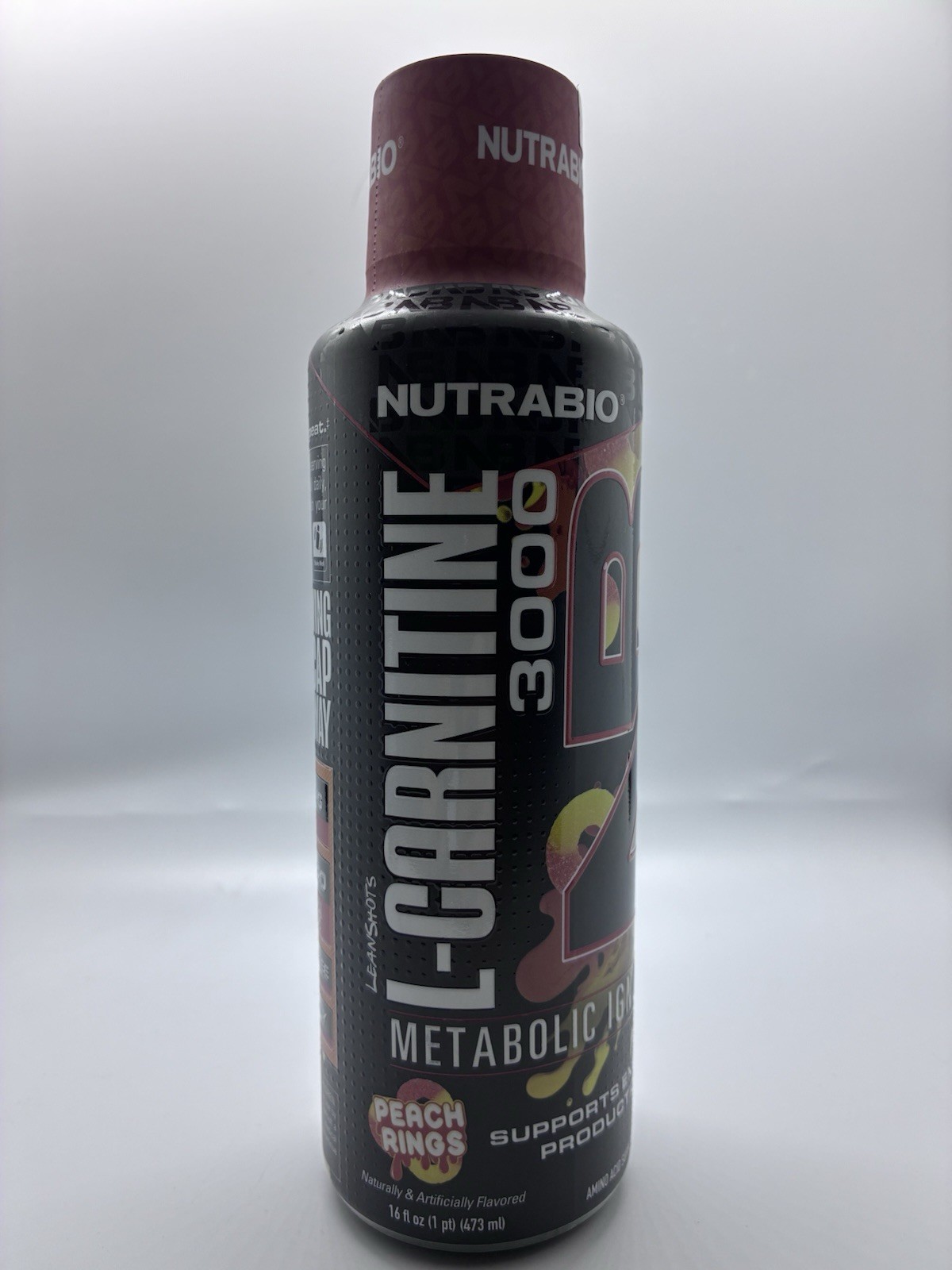 NutraBio L-Carnitine 3000mg Metabolic Ignition Peach Rings Liquid 16 fl oz