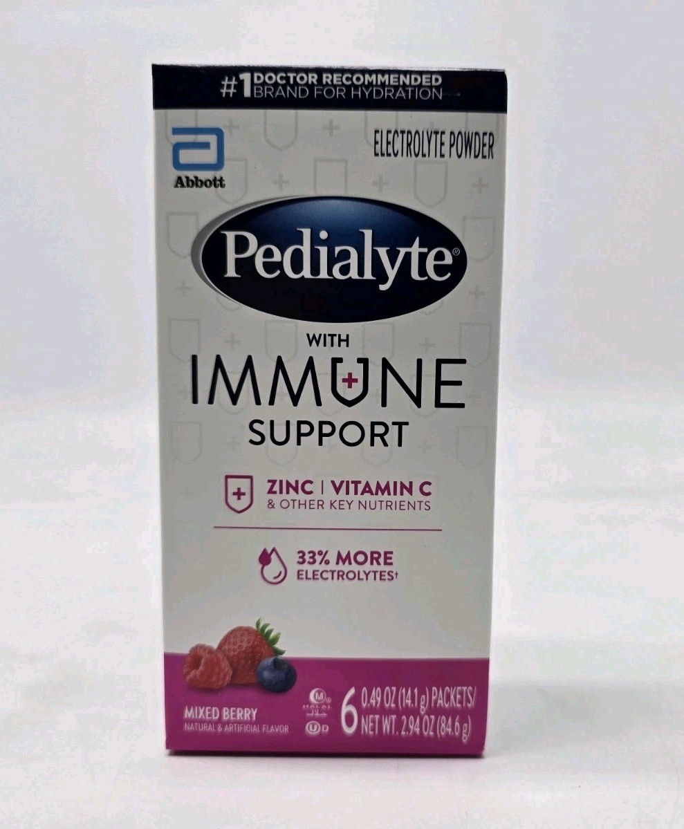 Pedialyte Electrolyte Drink Immune Support Mixed Berry Berry Powder 6Ct ex 12/25