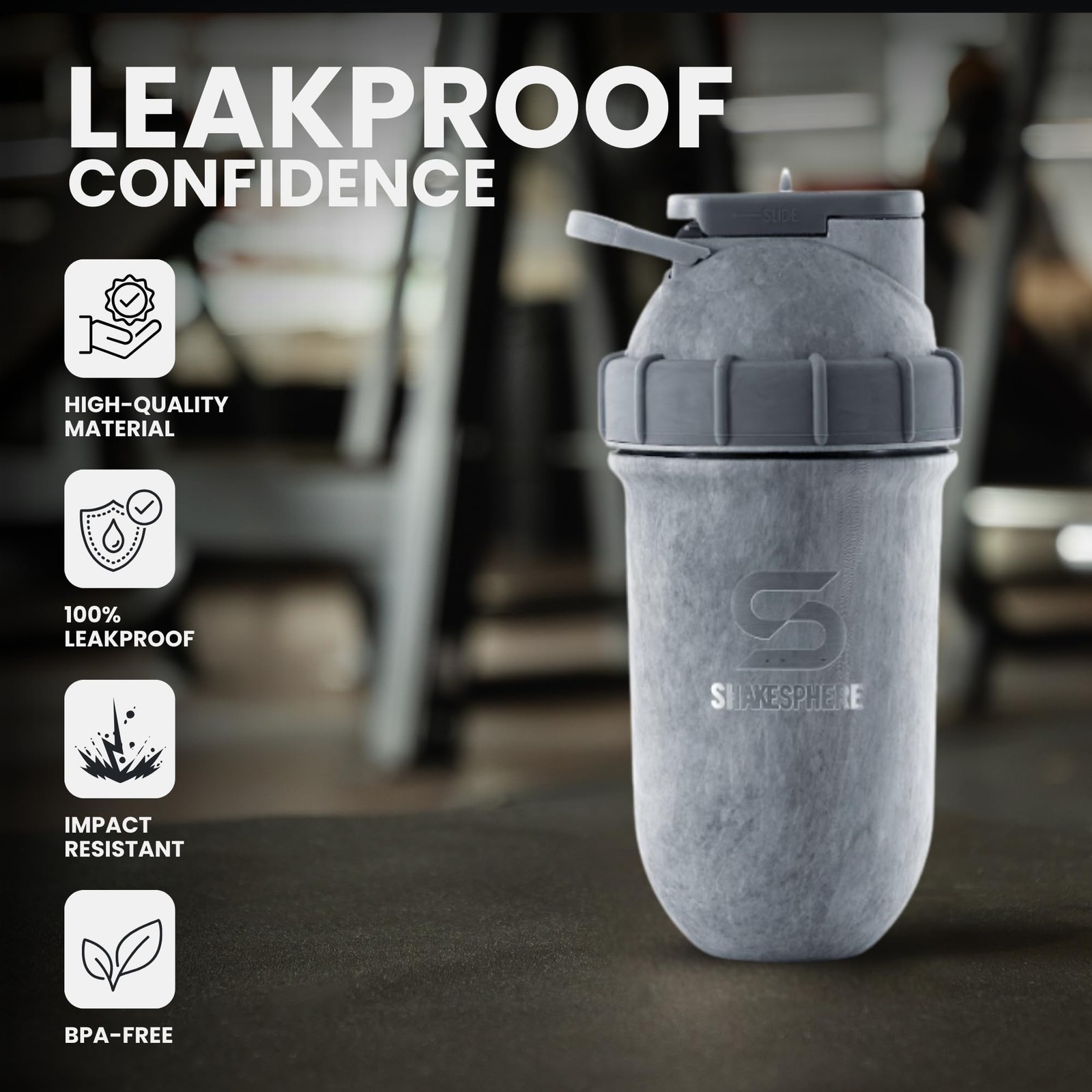 Shakesphere Stainless Steel Shaker Bottle – 24Oz Insulated Protein Shaker