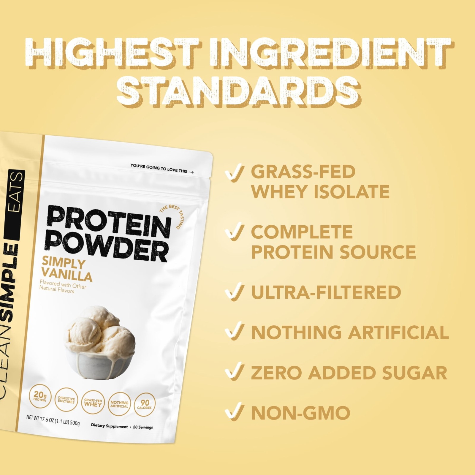 Clean Simple Eats Protein Powder Simply Vanilla 20 Servings FREESHIP