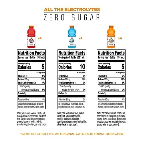 Gatorade G Zero Thirst Quencher, 3 Flavor Variety Pack, 20 Fl Oz (Pack of 12)