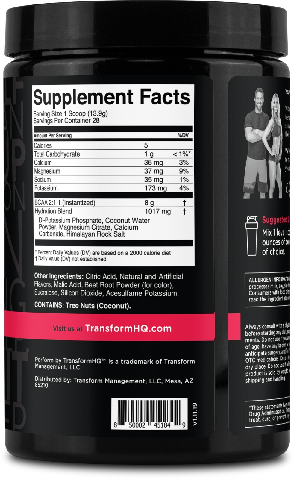 TransformHQ BCAA 2:1:1 Powder – (Raspberry Lemonade) 28 Servings – Perform