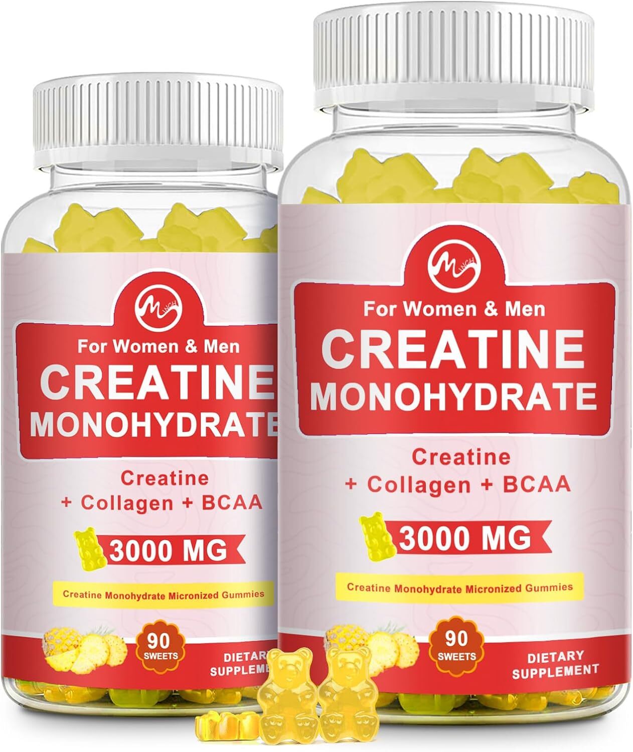 2x Creatine Monohydrate Gummies Pineapple FlavorEnergy Boost Improve Muscle Muss