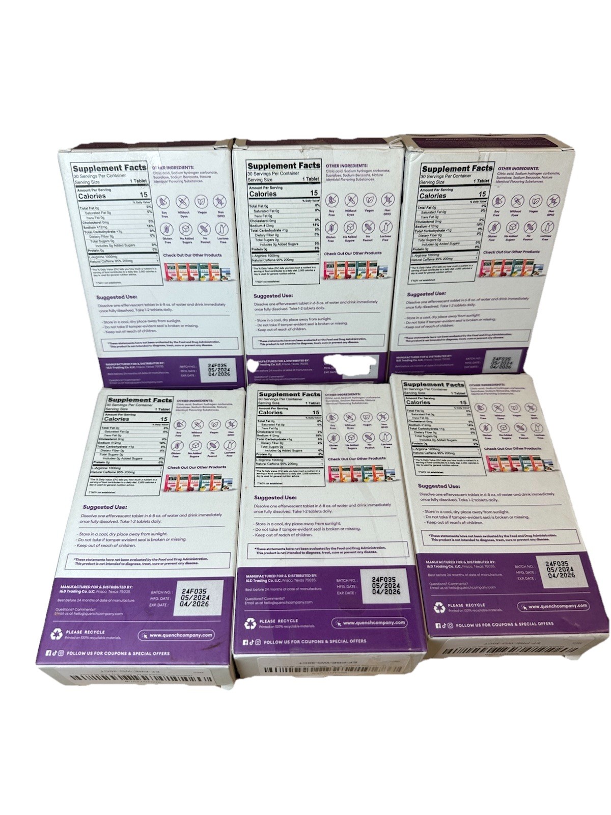 Quench Co Pre-Workout Mixed Berry – 6 Boxes (30 Tabs Each) – 180 Tabs 04/2026