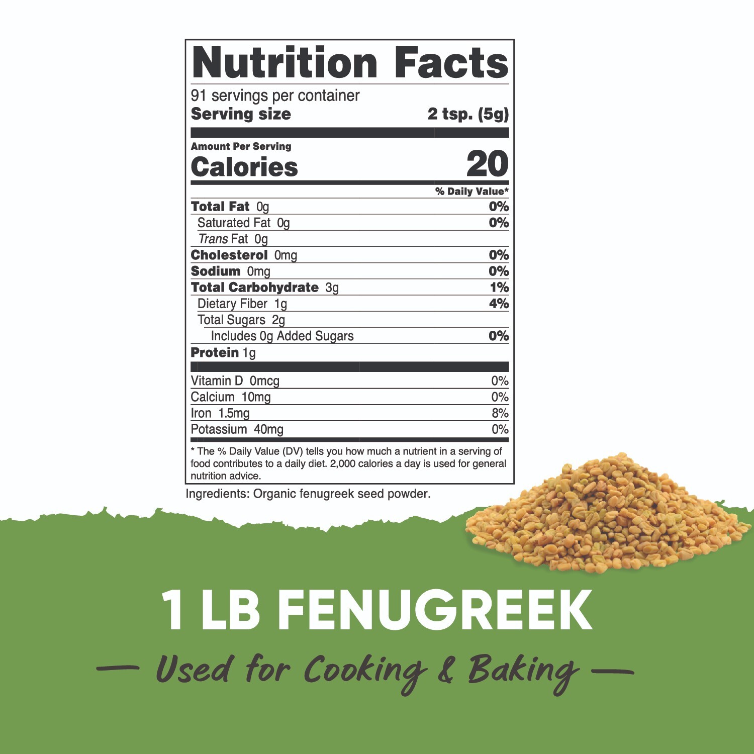 Nutricost Organic Fenugreek Powder – (5G Per Serving) – (91 Servings) – (1LB)