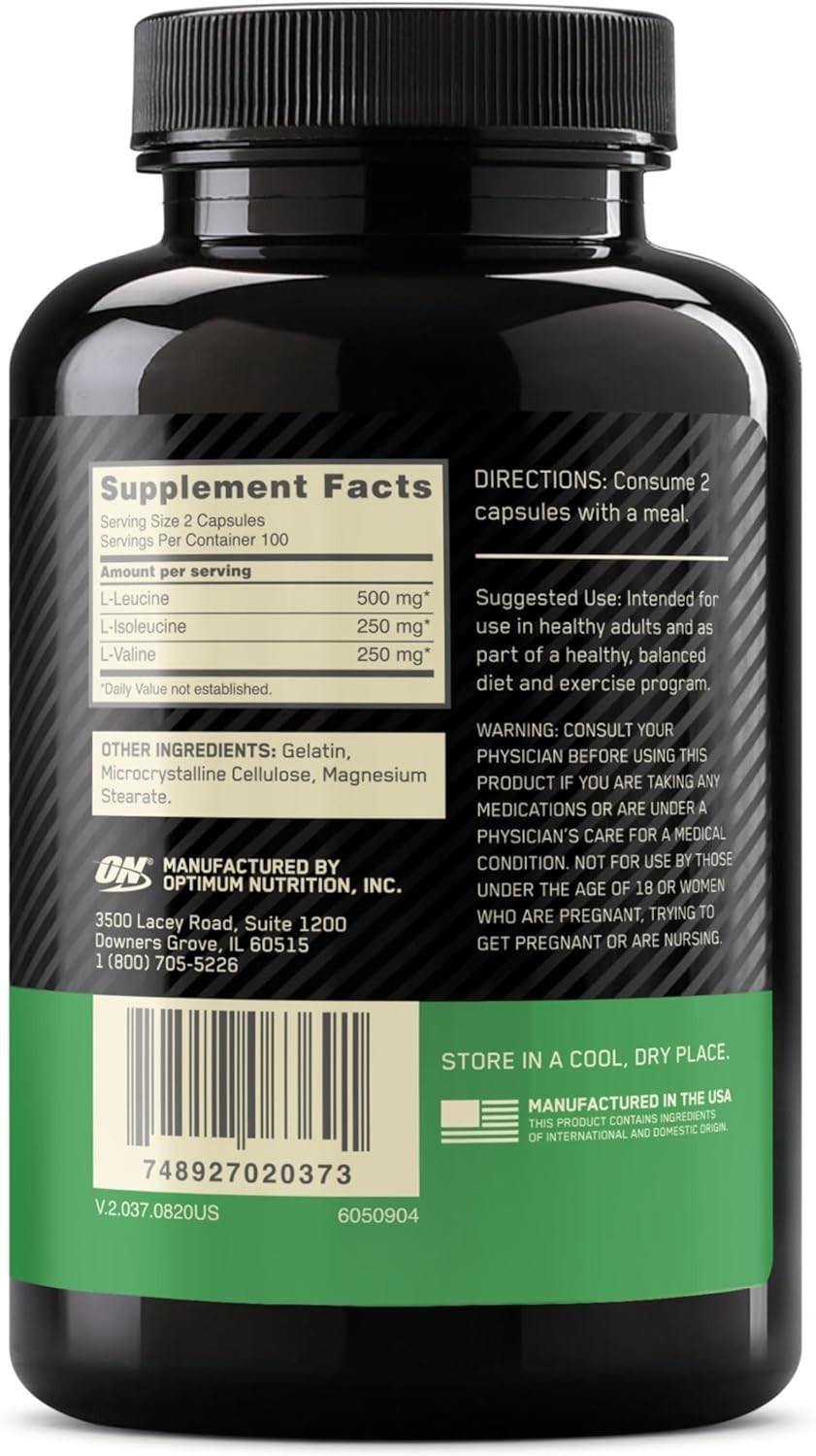 200 Count Instantized BCAA Capsules – 1000mg Muscle Recovery Supplement
