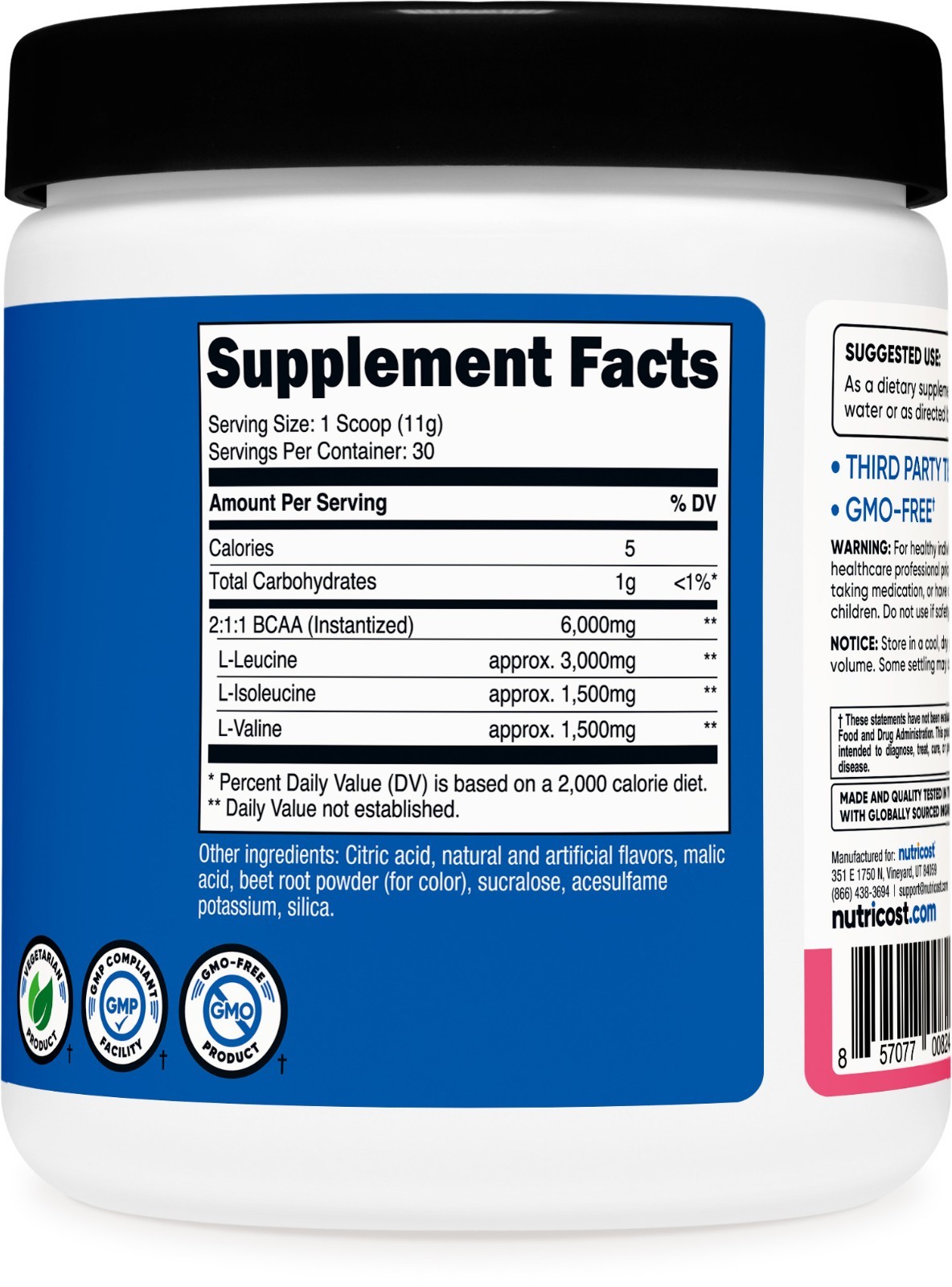 Nutricost BCAA 2:1:1 Powder (Raspberry Lemonade) 30 Servings – 6G Per Serving