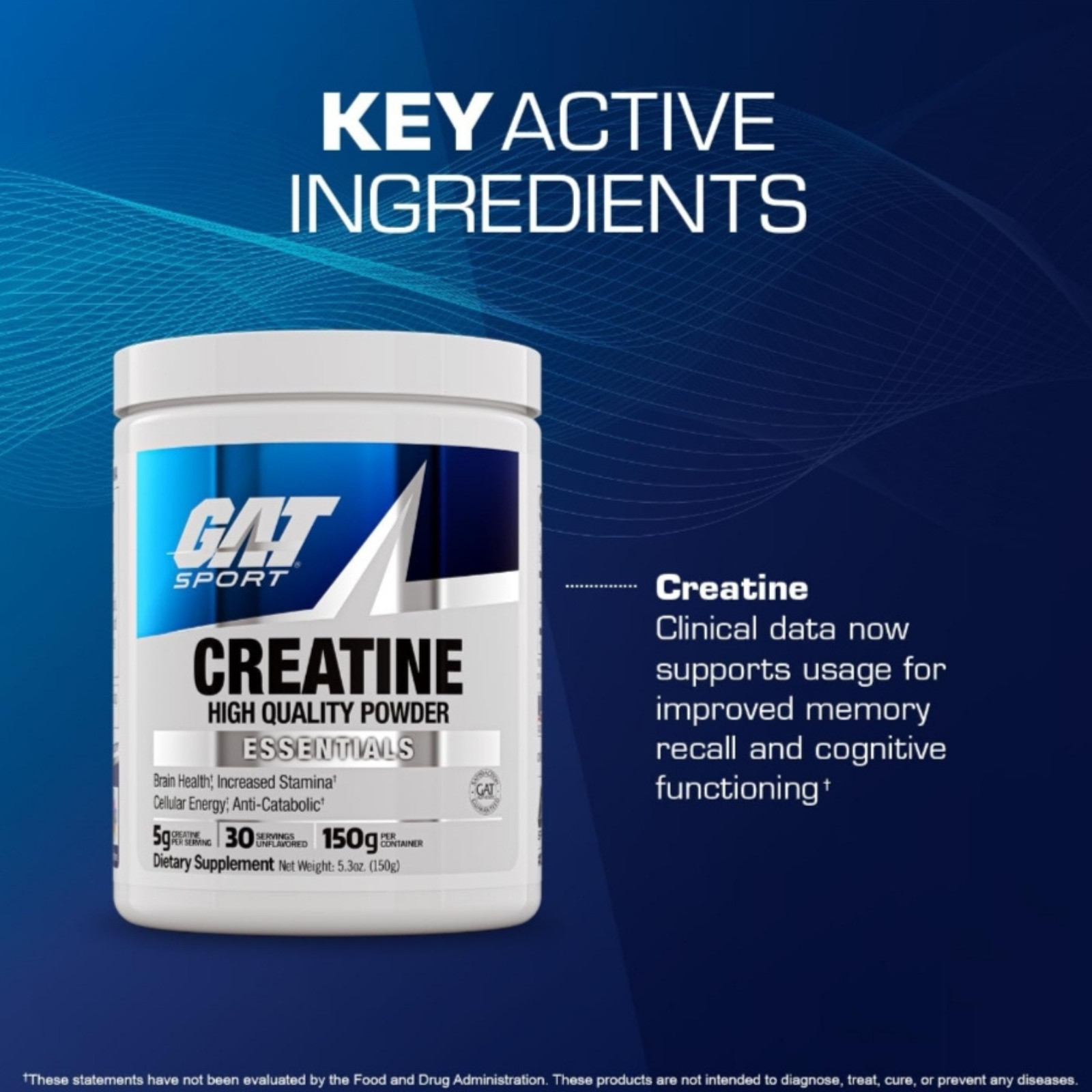 GAT Sport Creatine Monohydrate 150g – Strength & Brain Health – 30 Servings