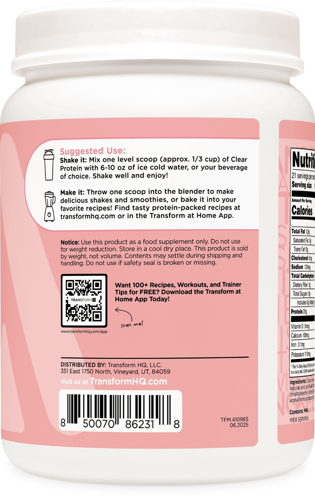 TransformHQ Clear Protein Powder (Cotton Candy) 21 Servings – 20g of Protein