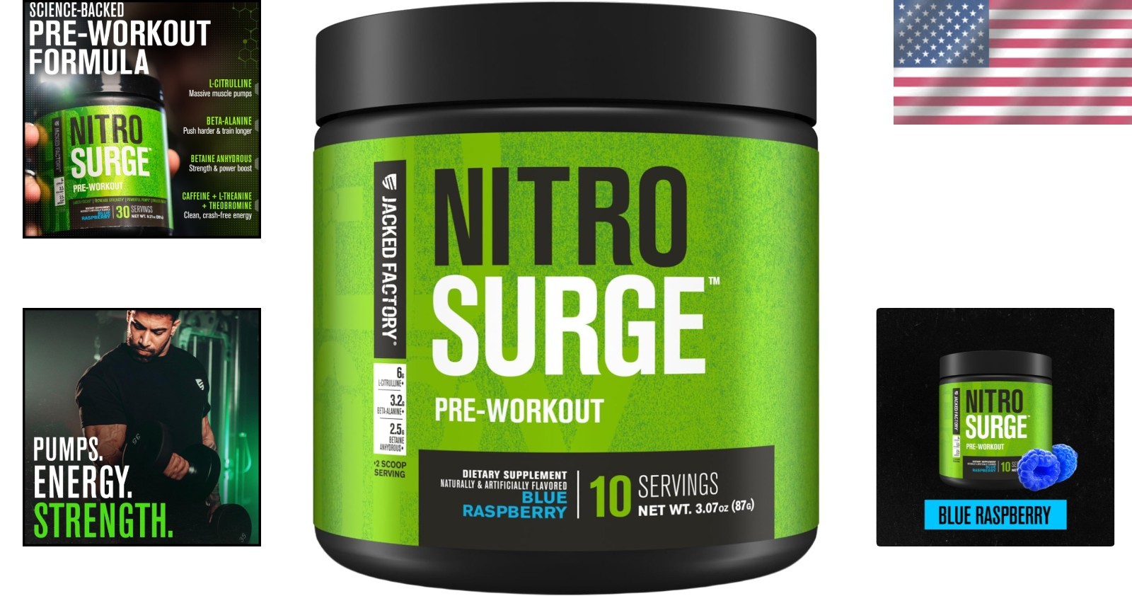 Intense Energy & Strength Gains – NITROSURGE Pre Workout Powder, 10 Servings