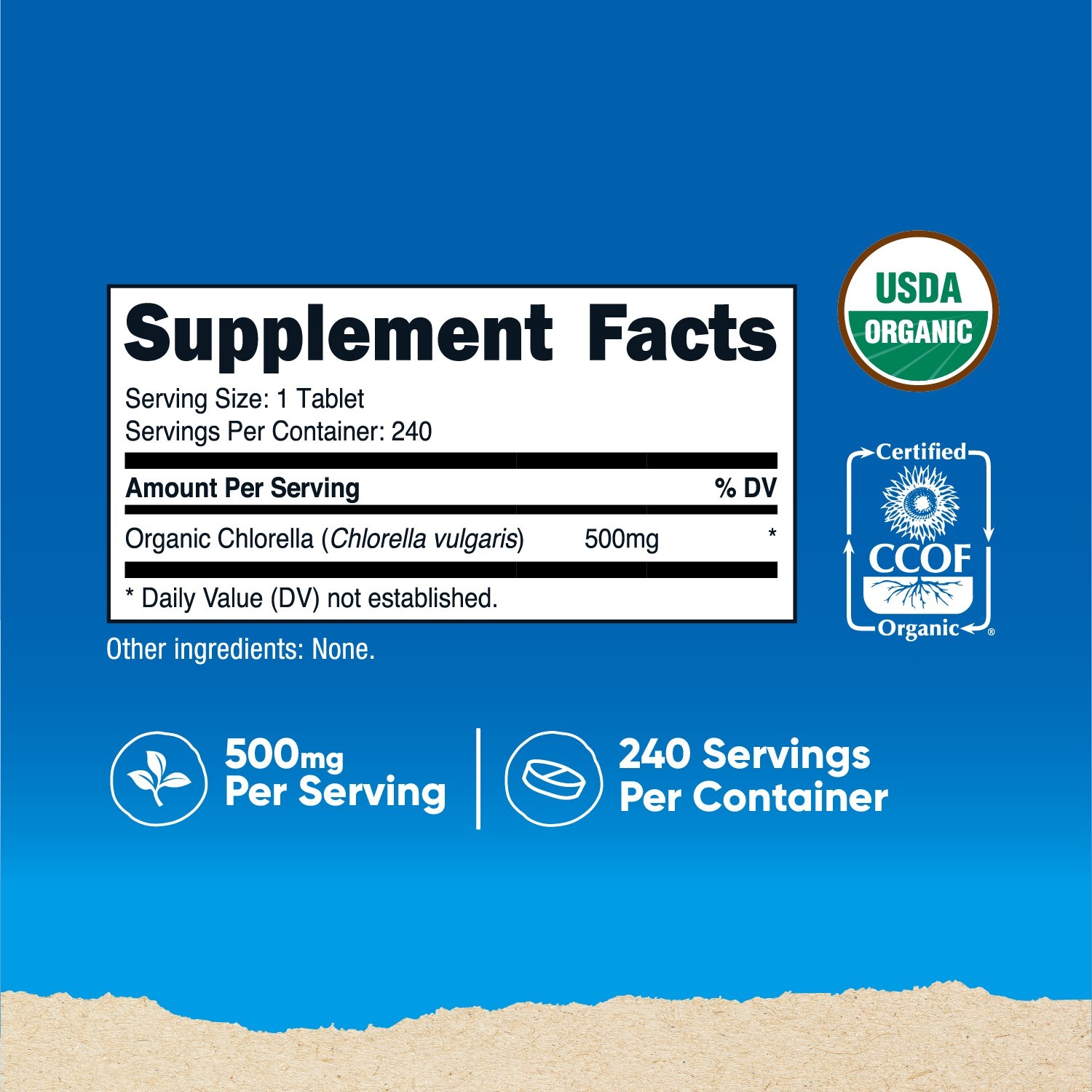 Nutricost Organic Chlorella 500mg, 240 Tablets – Gluten Free, Non-GMO